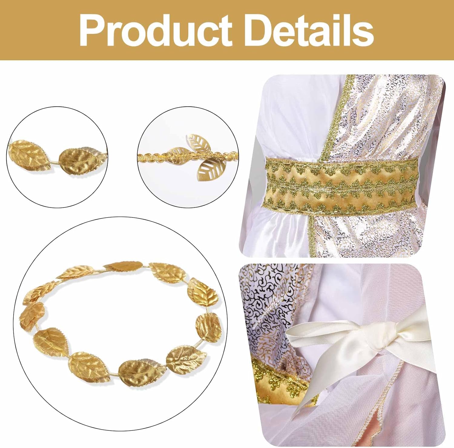 Greek Costume Set for Girls with Dress Headband and Waistband