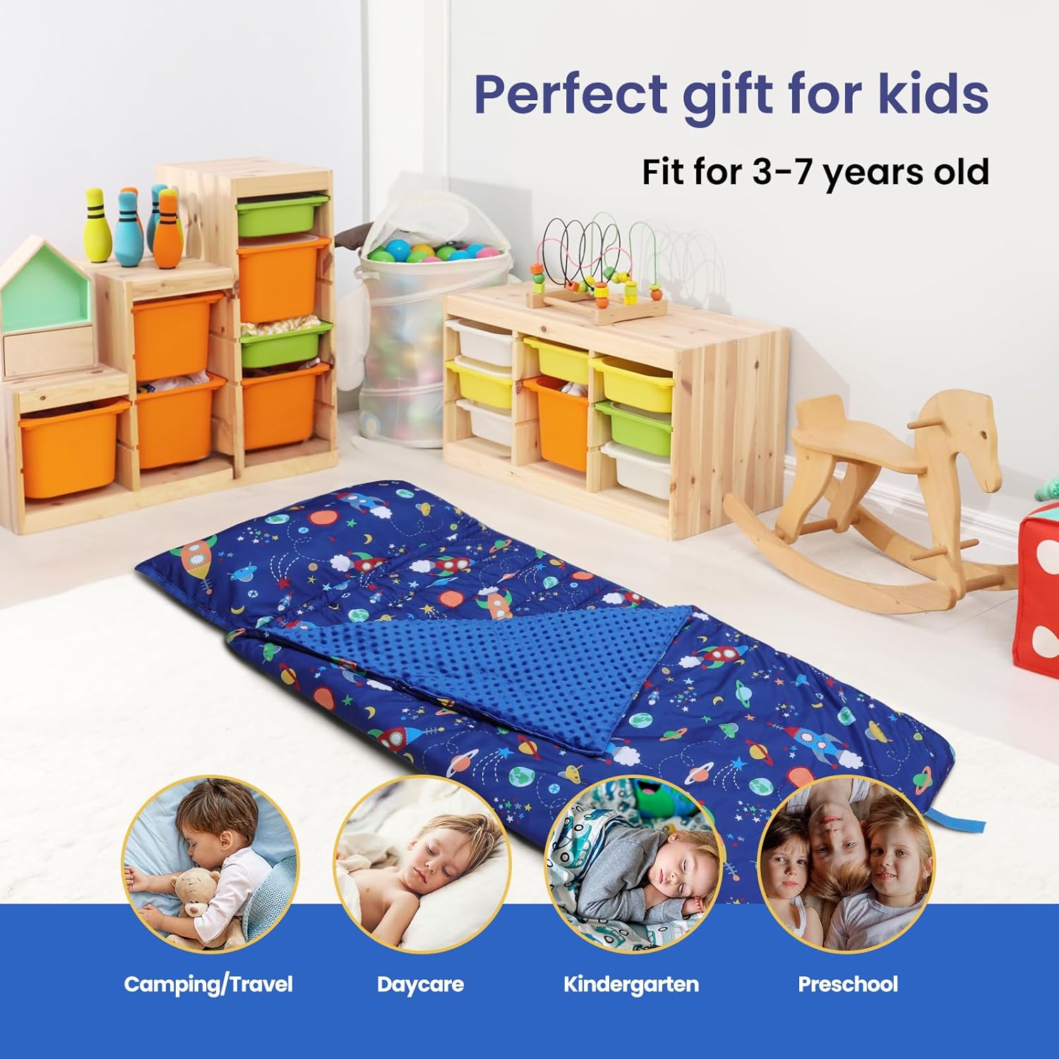 Kids Sleeping Bag Nap Mat with Pillow and Blanket