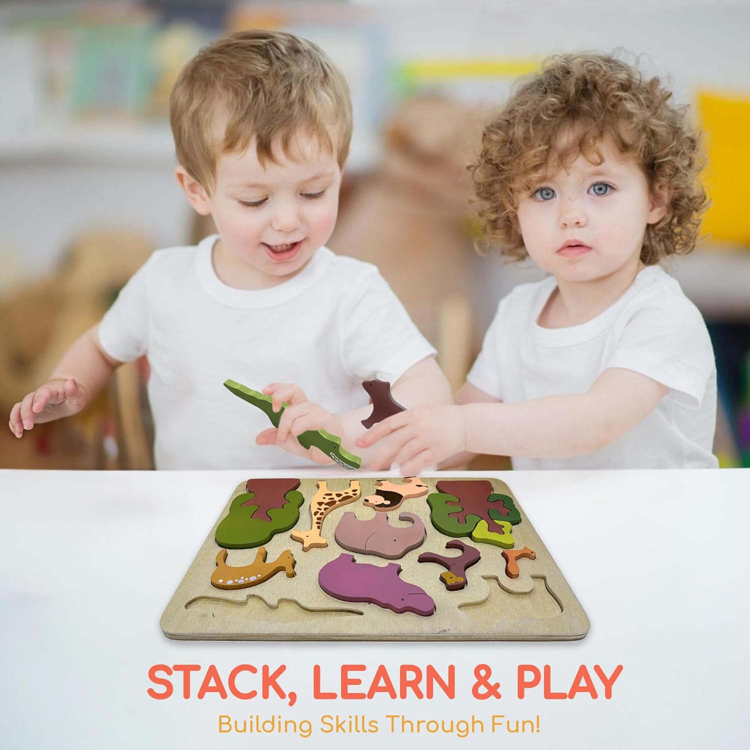 Chippi Co Wooden Peg Puzzles for Toddlers 1-3