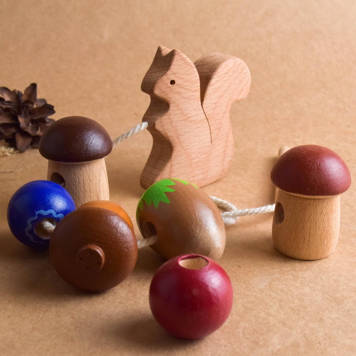 Wooden Lacing Toy Squirrel Montessori Educational Toy