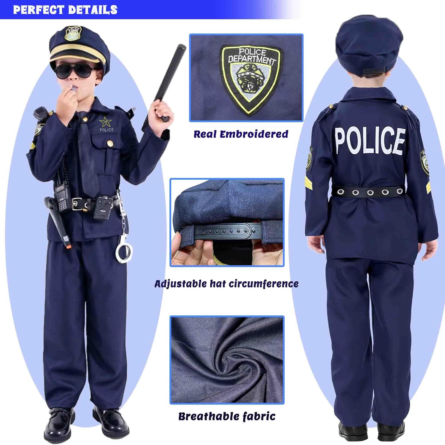 Watlie Police Officer Costume for Kids 11-12 Years