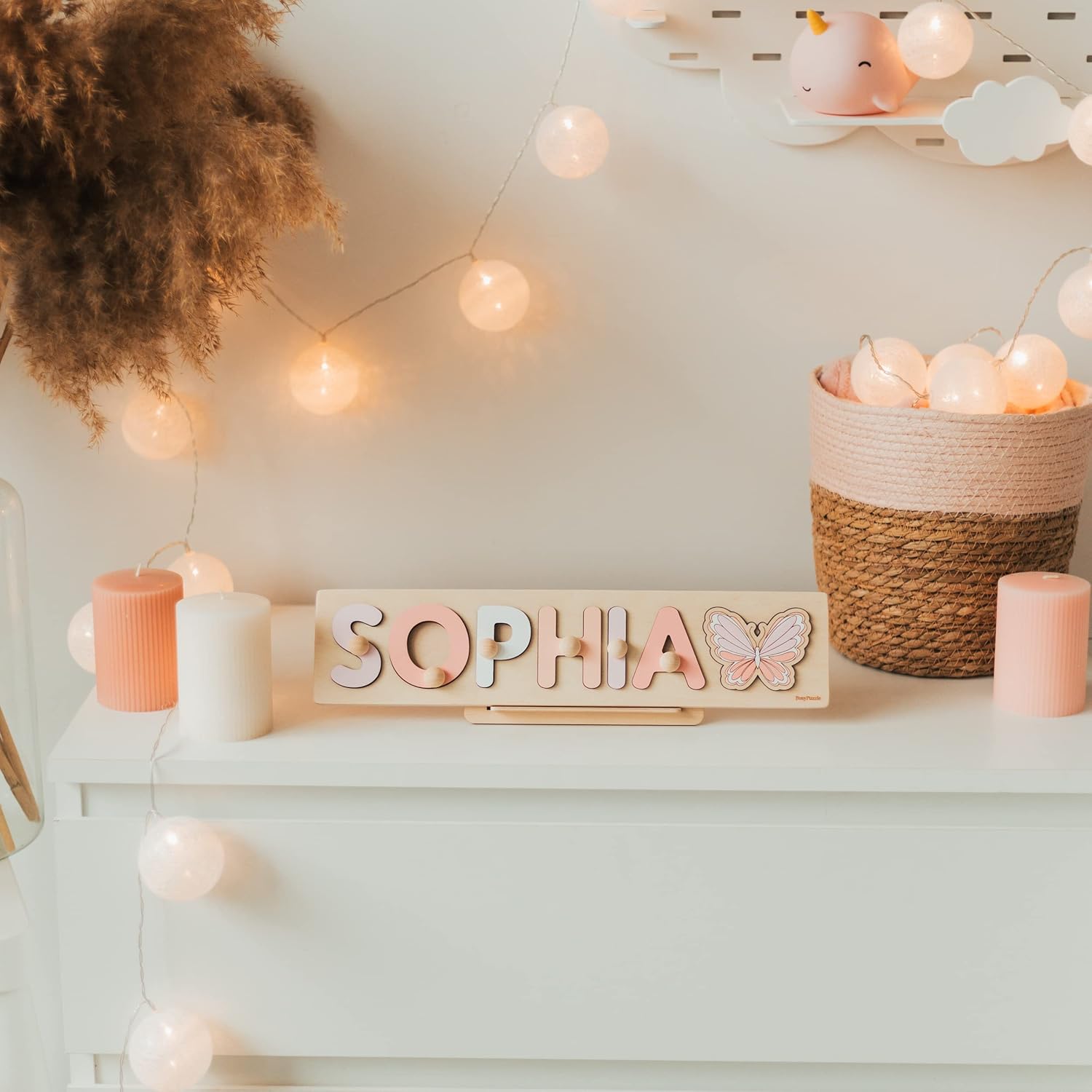 Personalized Name Puzzle with Butterfly and Rainbow