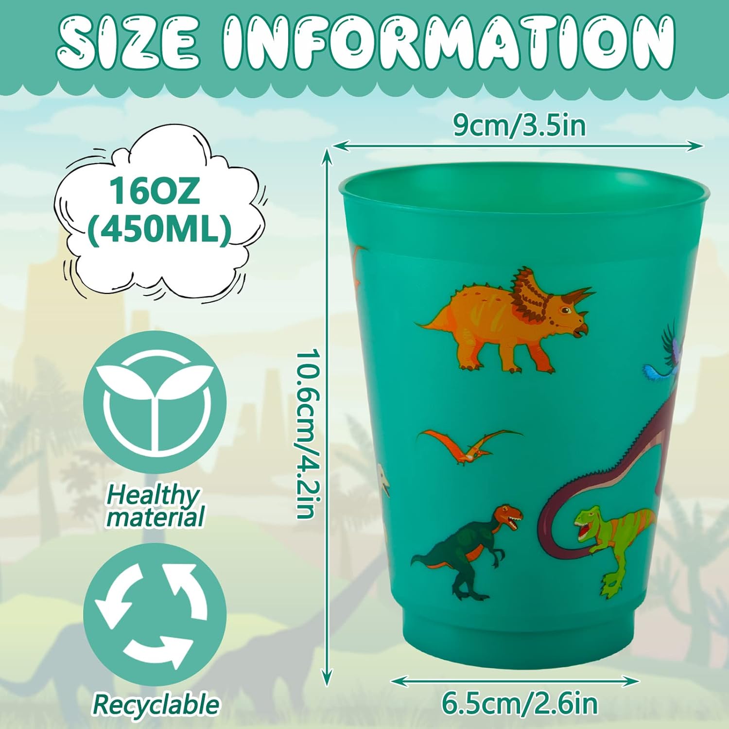 Tessco 24 Pcs Dinosaur Plastic Cups 16 oz