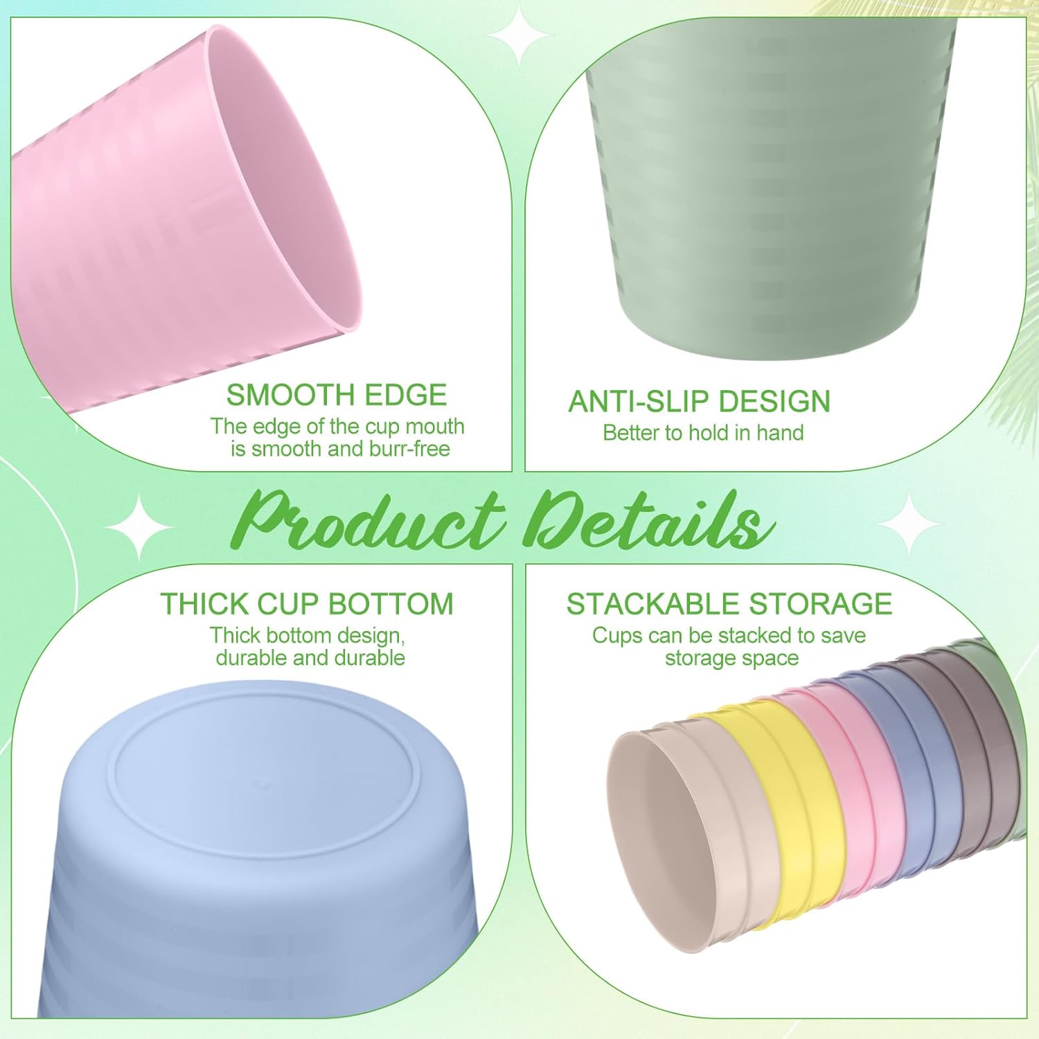 Eccliy 72 Pack Kids Plastic Cups 8 oz Reusable Unbreakable