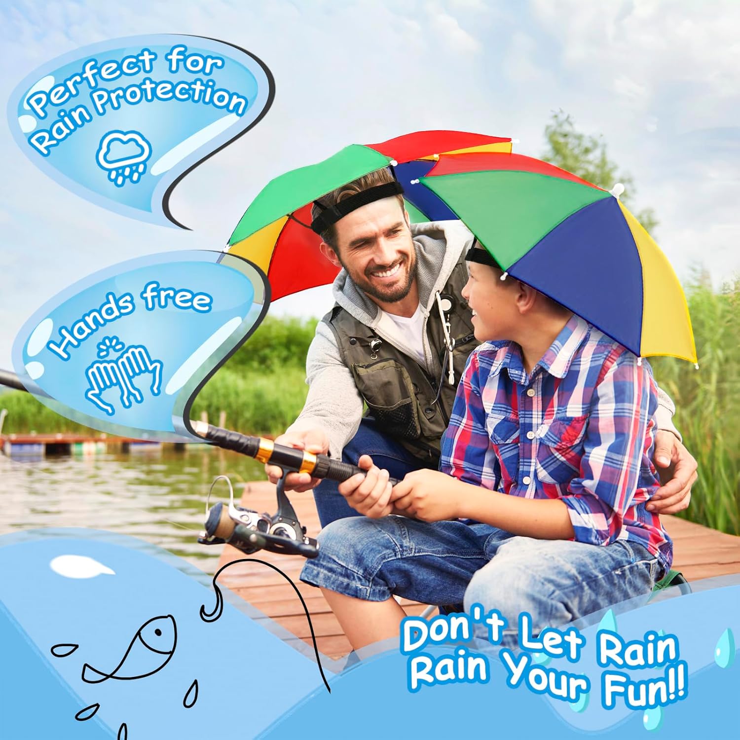 Arcimatto 4 Pack Umbrella Hats with Elastic Band
