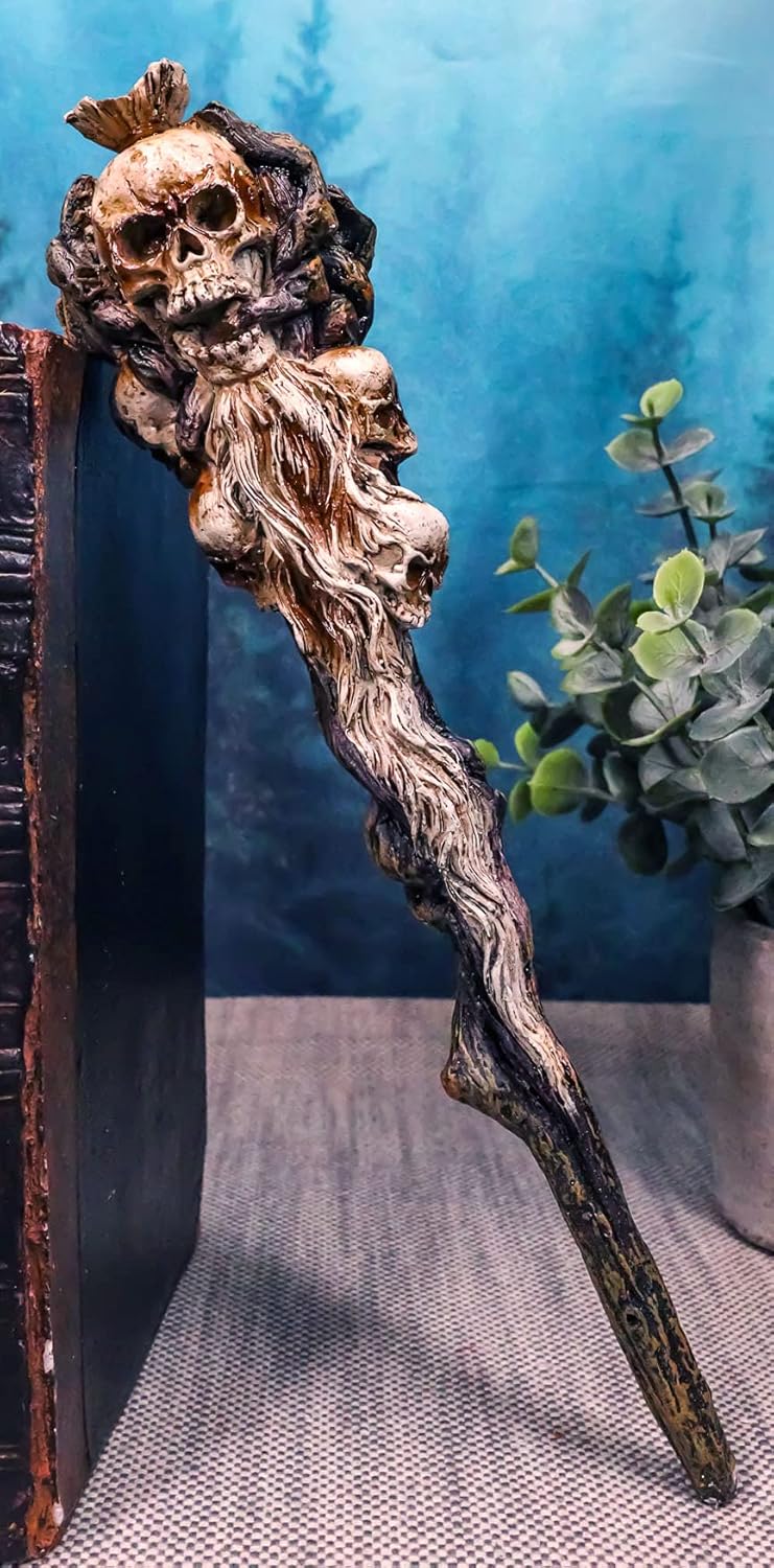 Ebros Magic Wand Fantasy Cosplay Decor Necromancer Skulls