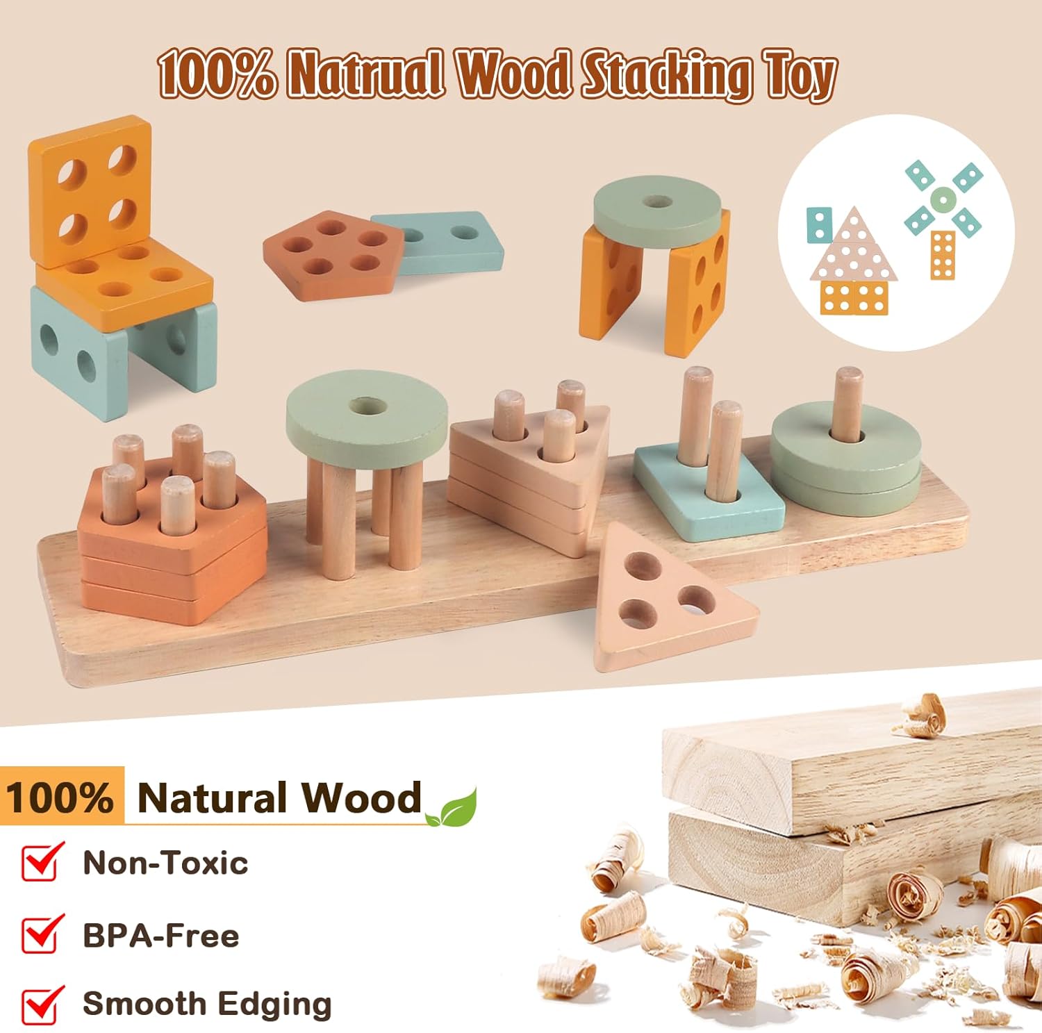 Wooden Musical Instruments Set for Toddlers 1-3 Years