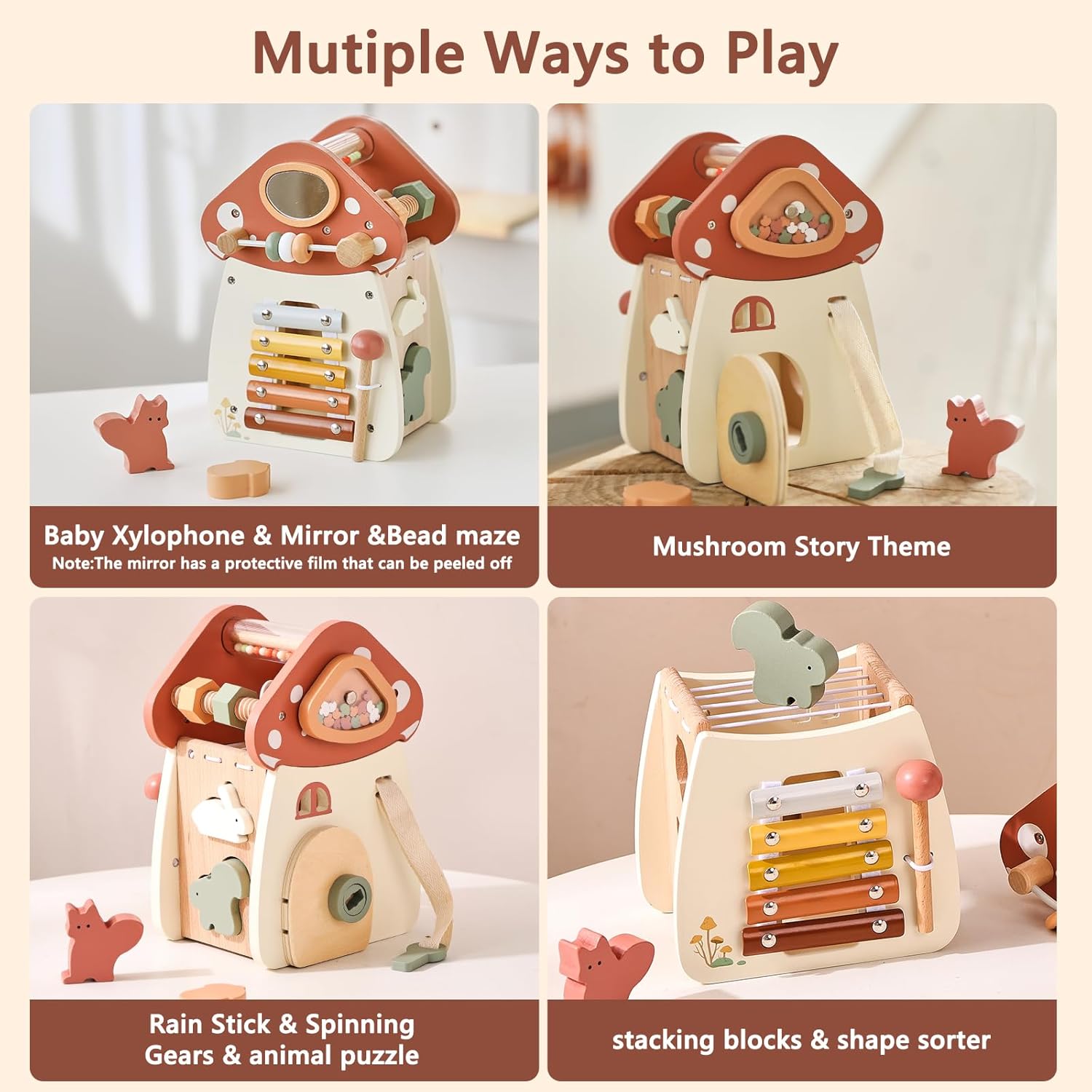 8 in 1 Wooden Activity Cube for Baby and Toddler