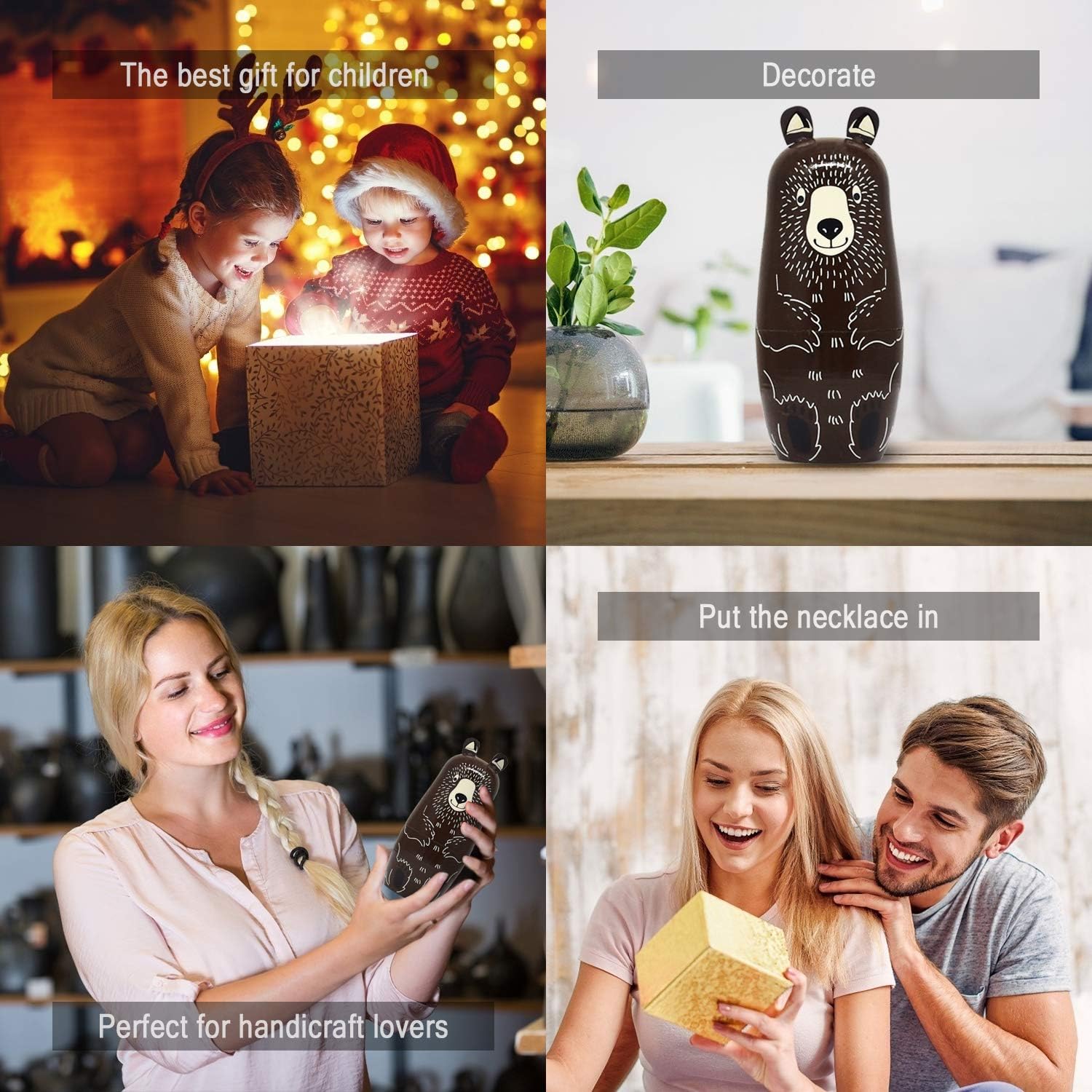 Tphon Wooden Nesting Dolls Set of 5 Bear and Animals