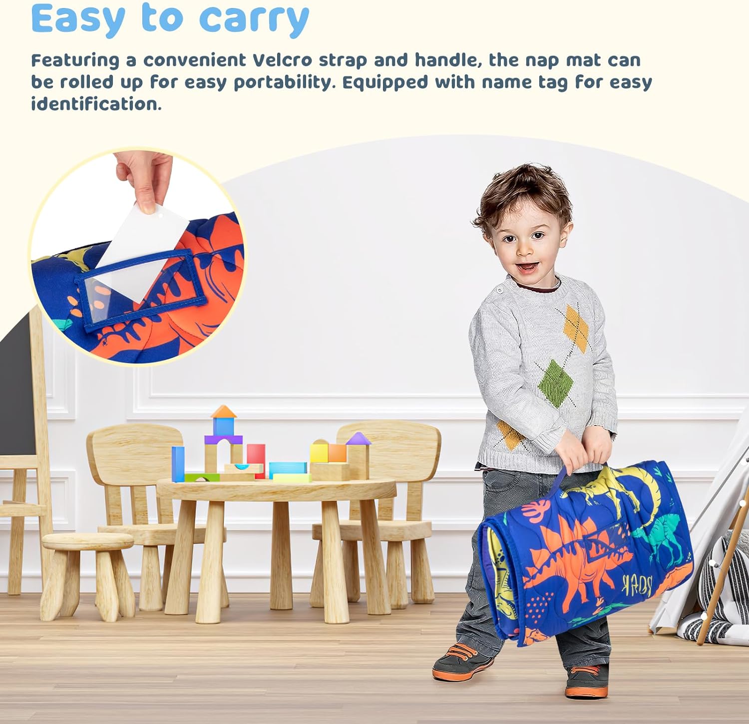 Toddler Nap Mat Extra Large 55 x 29 with Removable Pillow and Blanket