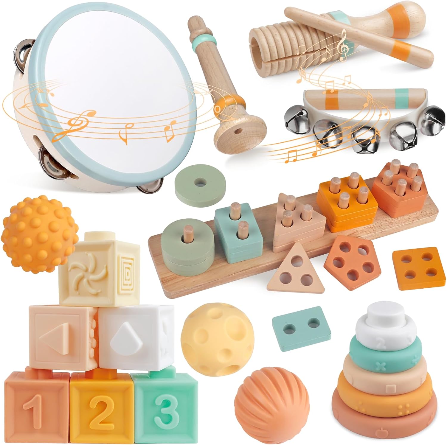 Wooden Musical Instruments Set for Toddlers 1-3 Years
