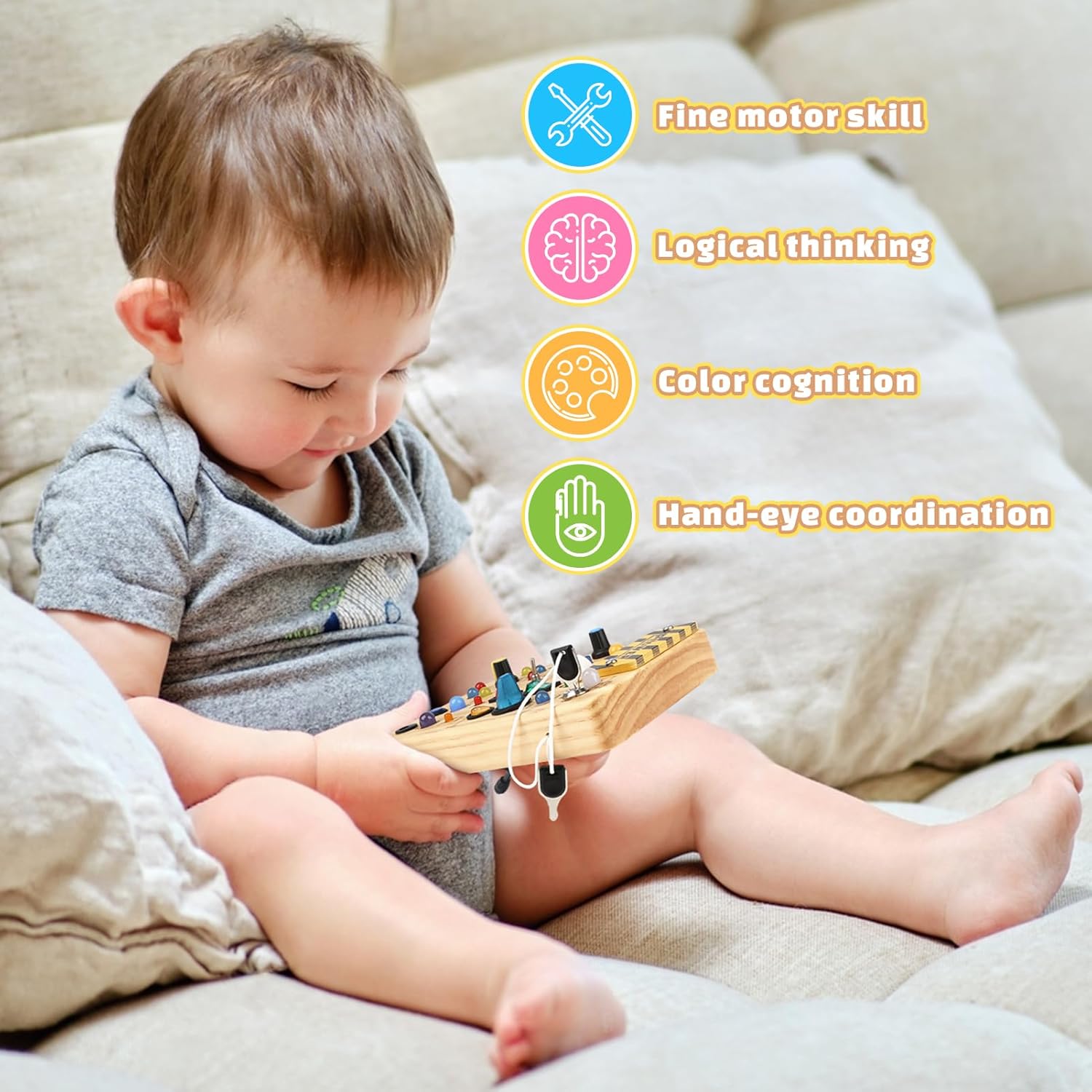 Joyreal Montessori Busy Board with LED Lights for Toddlers
