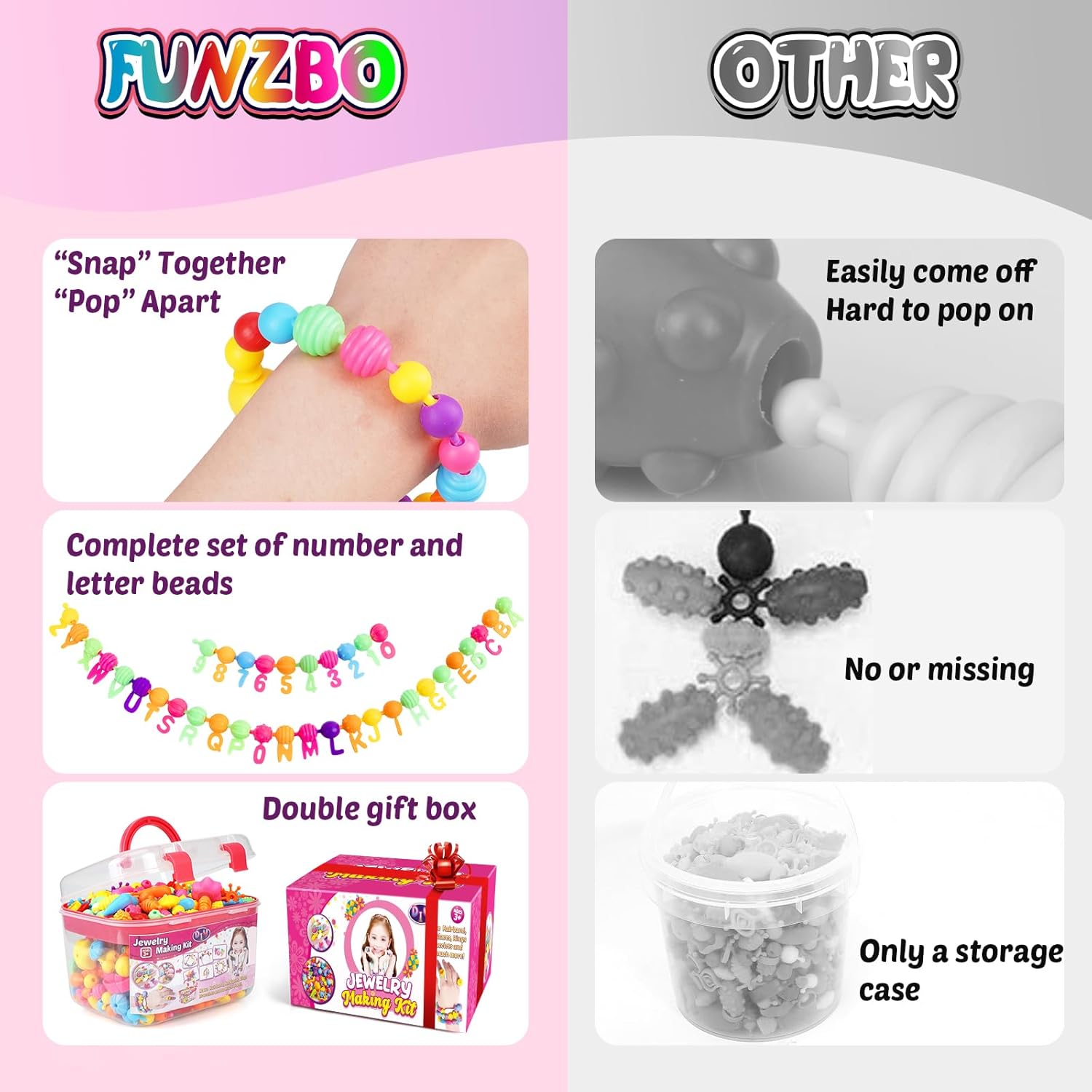 FUNZBO 520 Snap Pop Beads Jewelry Kit for Kids