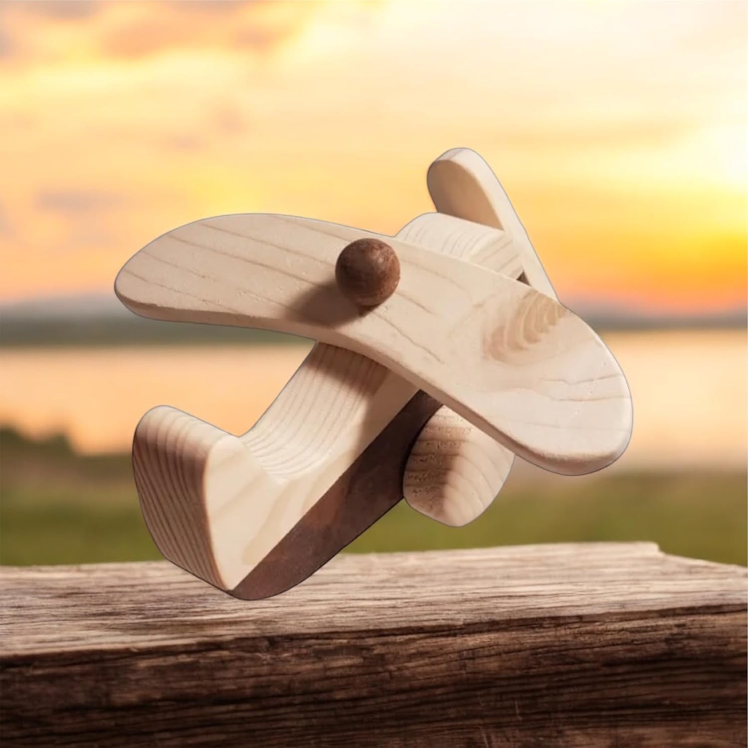 Wooden Airplane Toy for Toddlers Natural Handmade