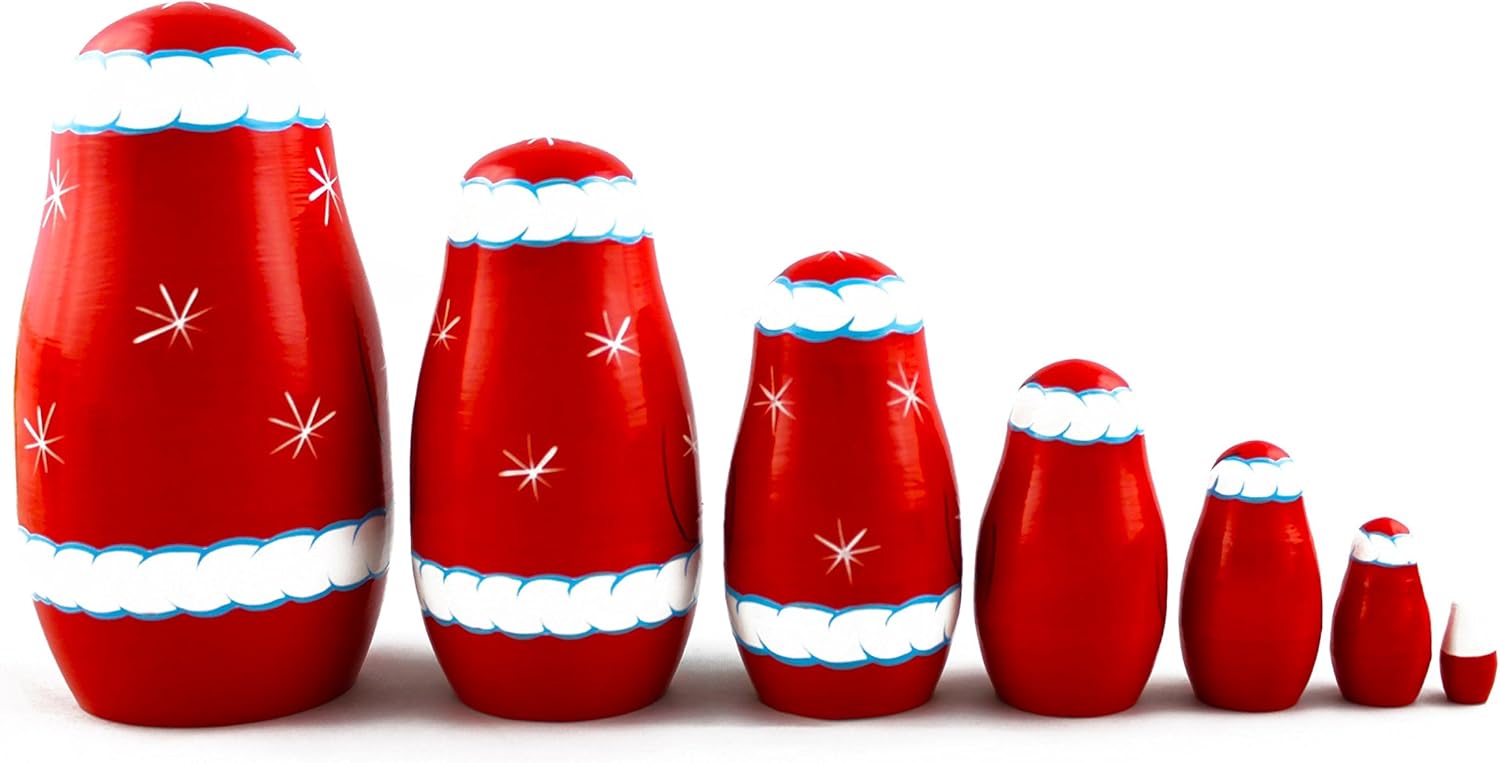 MATRYOSHKAHANDICRAFT 7 Piece Santa Claus Nesting Doll Set Wooden Hand Painted