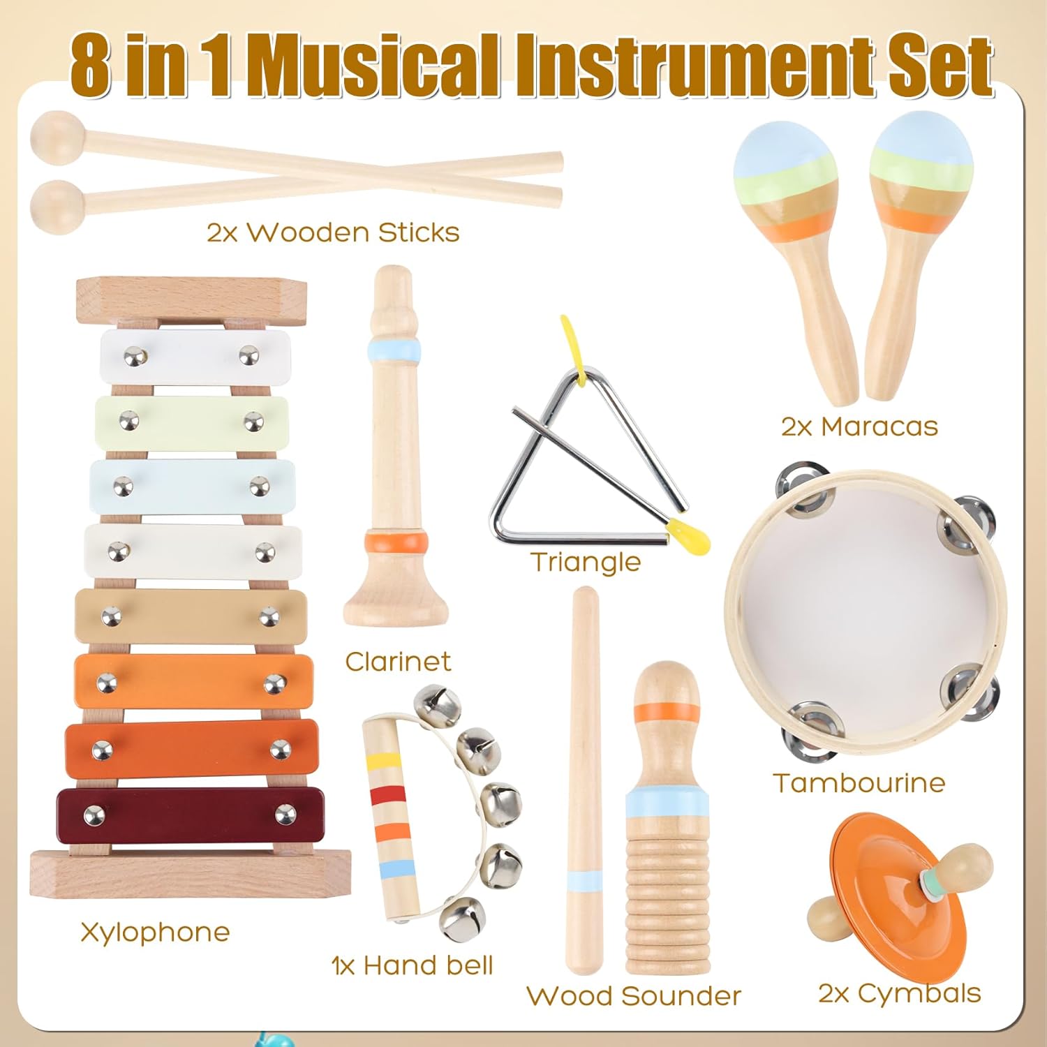 Ranqibo Wooden Musical Instruments Set for Toddlers