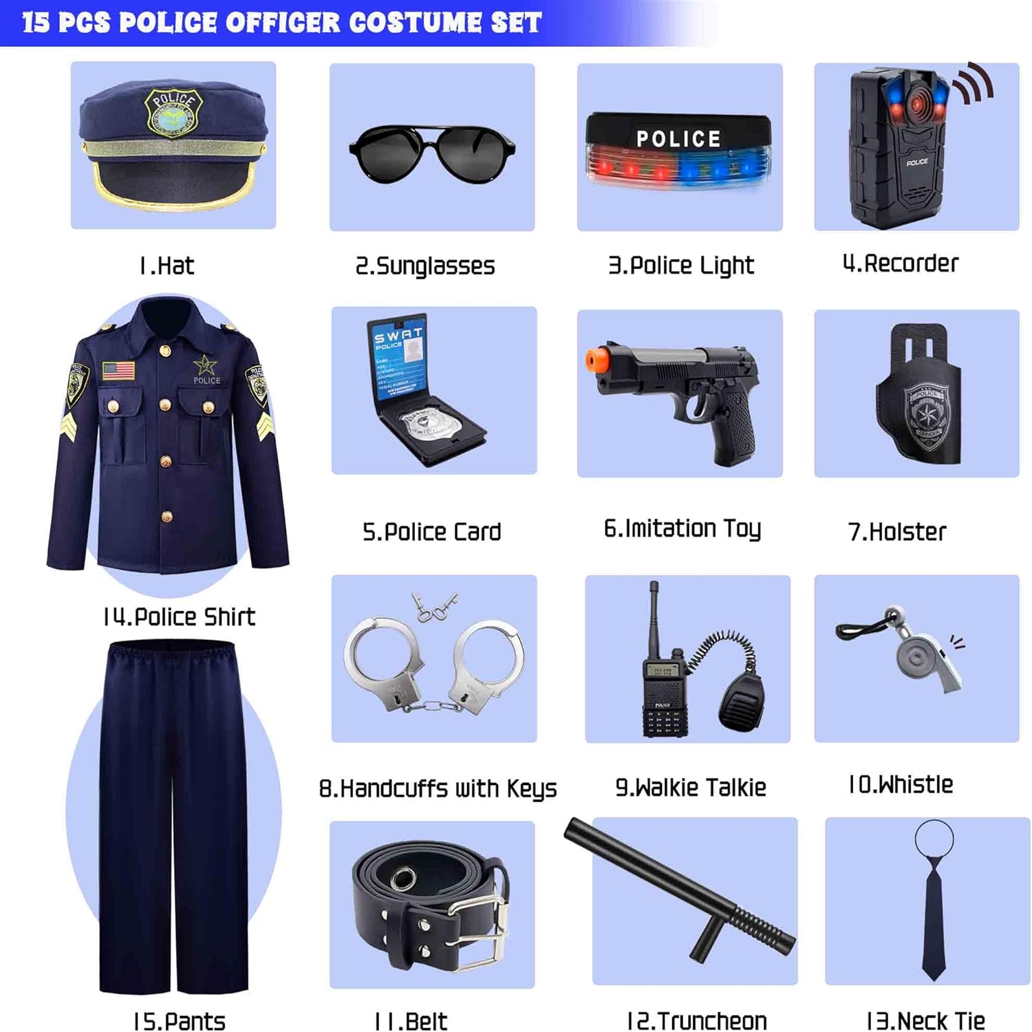 Watlie Police Officer Costume for Kids 11-12 Years