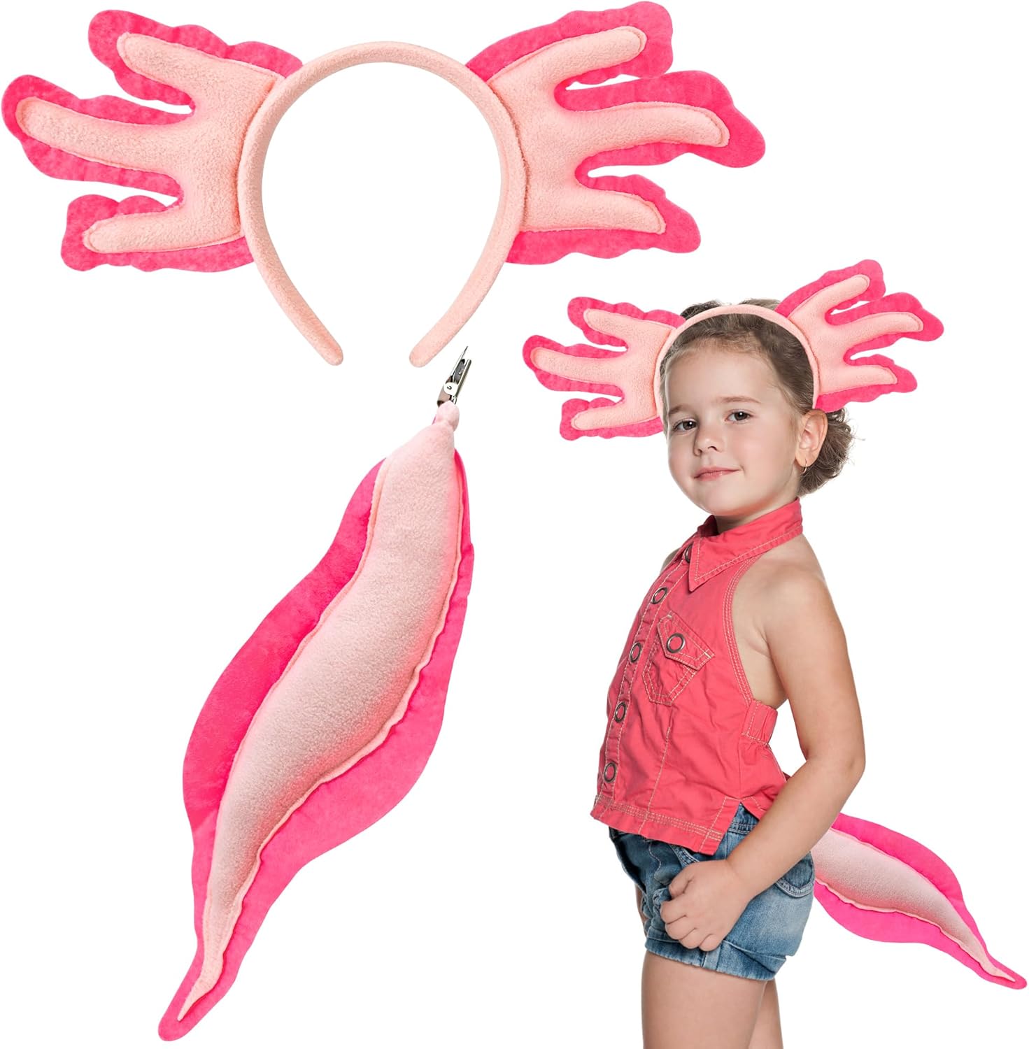 Axolotl Headband and Tail Costume Set for Kids 1
