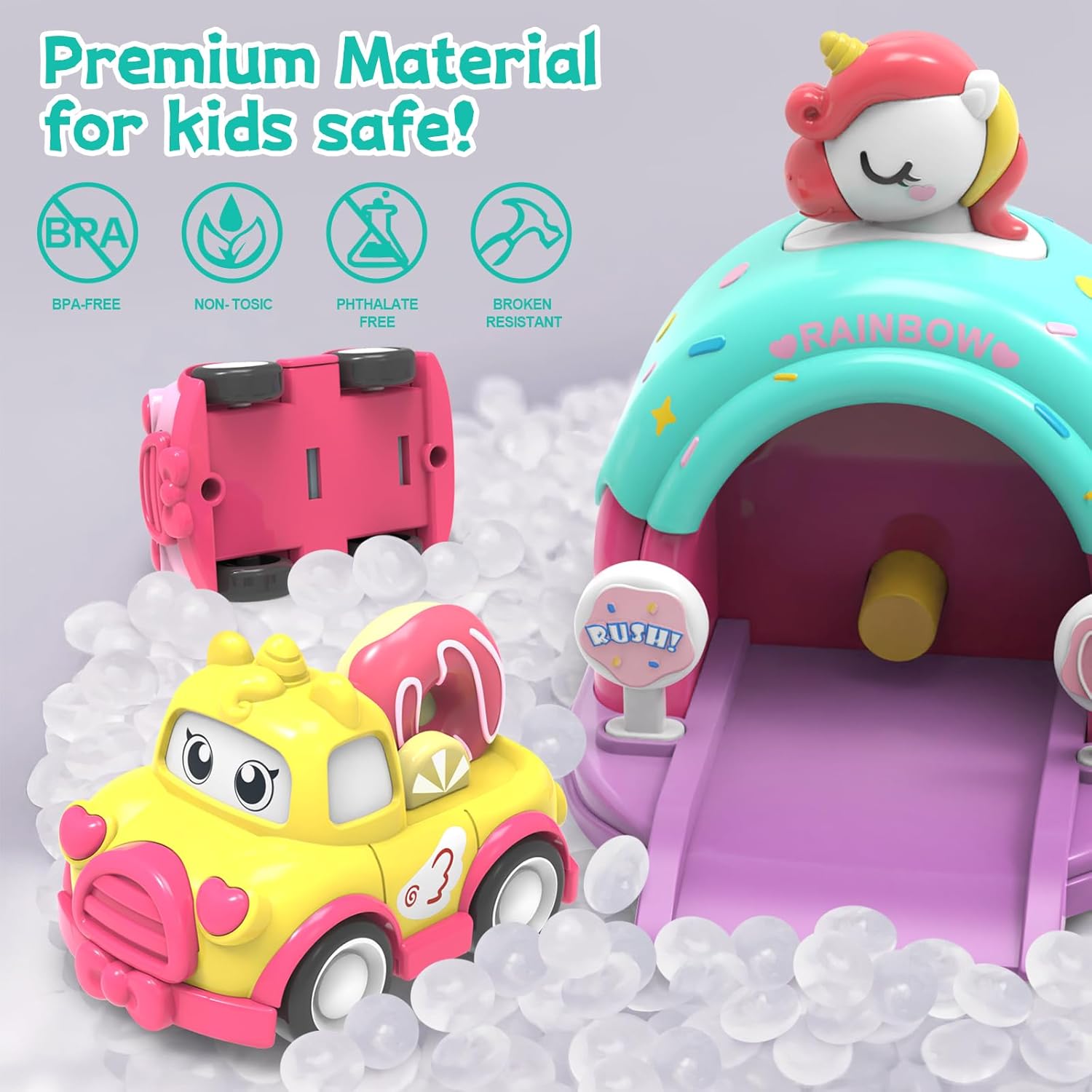 Unicorn Car Toys Set for 1 Year Old Girls