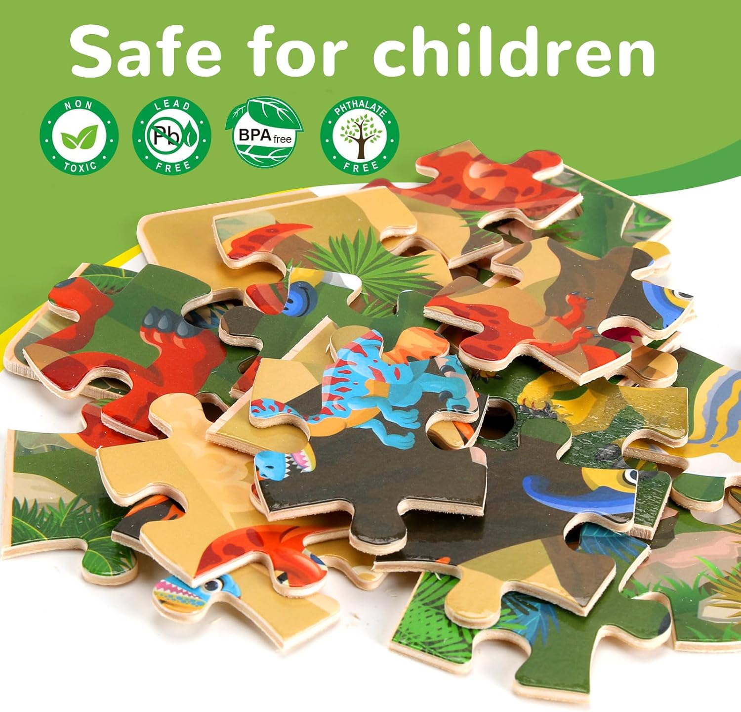 Dinosaur Wooden Jigsaw Puzzles Set for Kids 3-8 Years Old