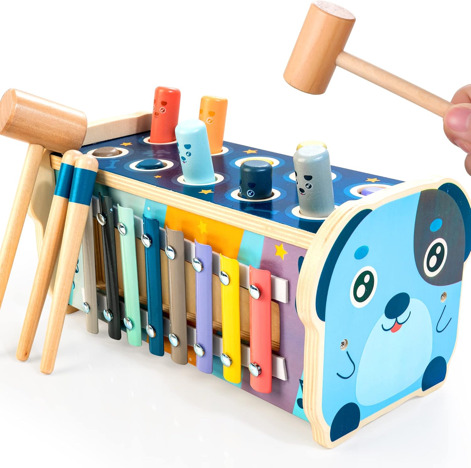 KIDWILL 3-in-1 Wooden Hammering Toy Set for 12 Months