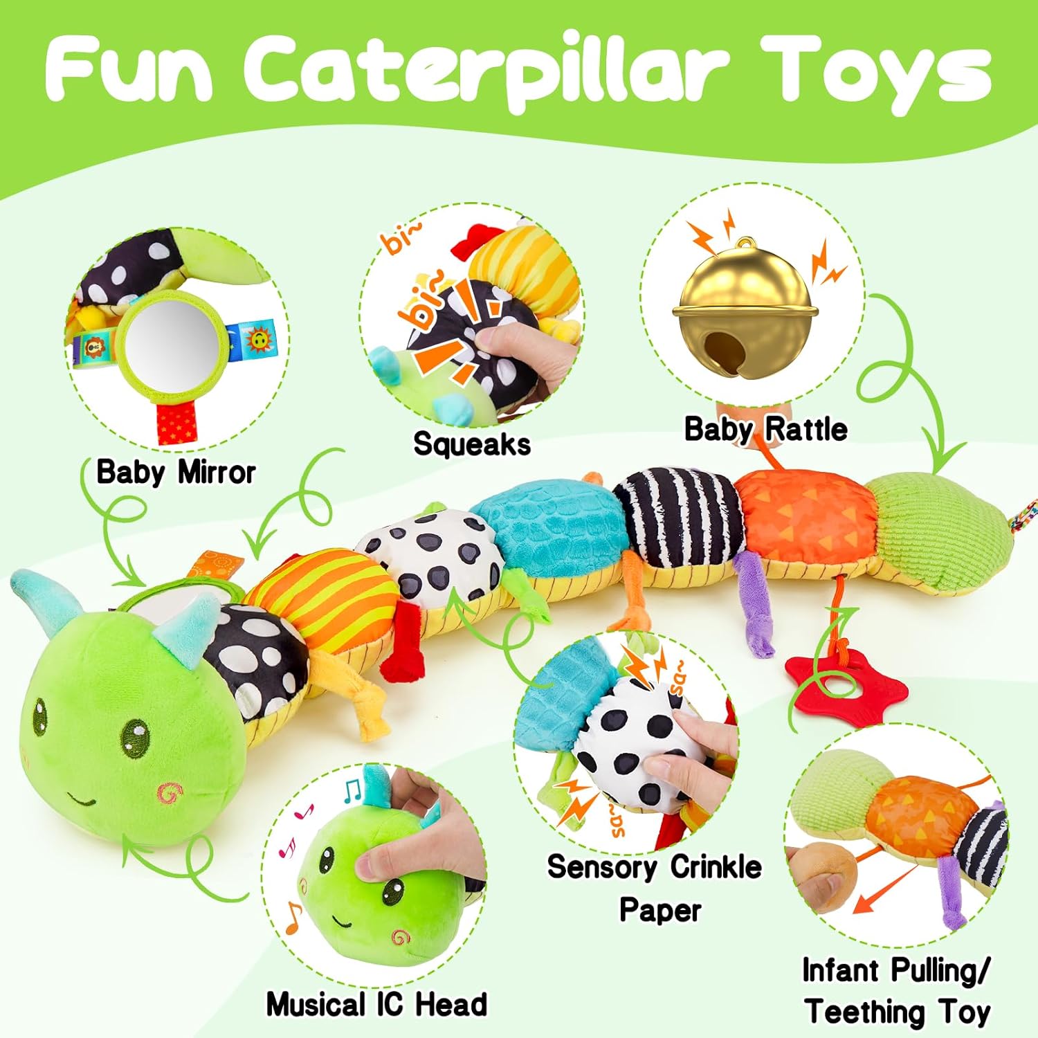 Melodyinn Baby Sensory Caterpillar Toy 0-6 Months