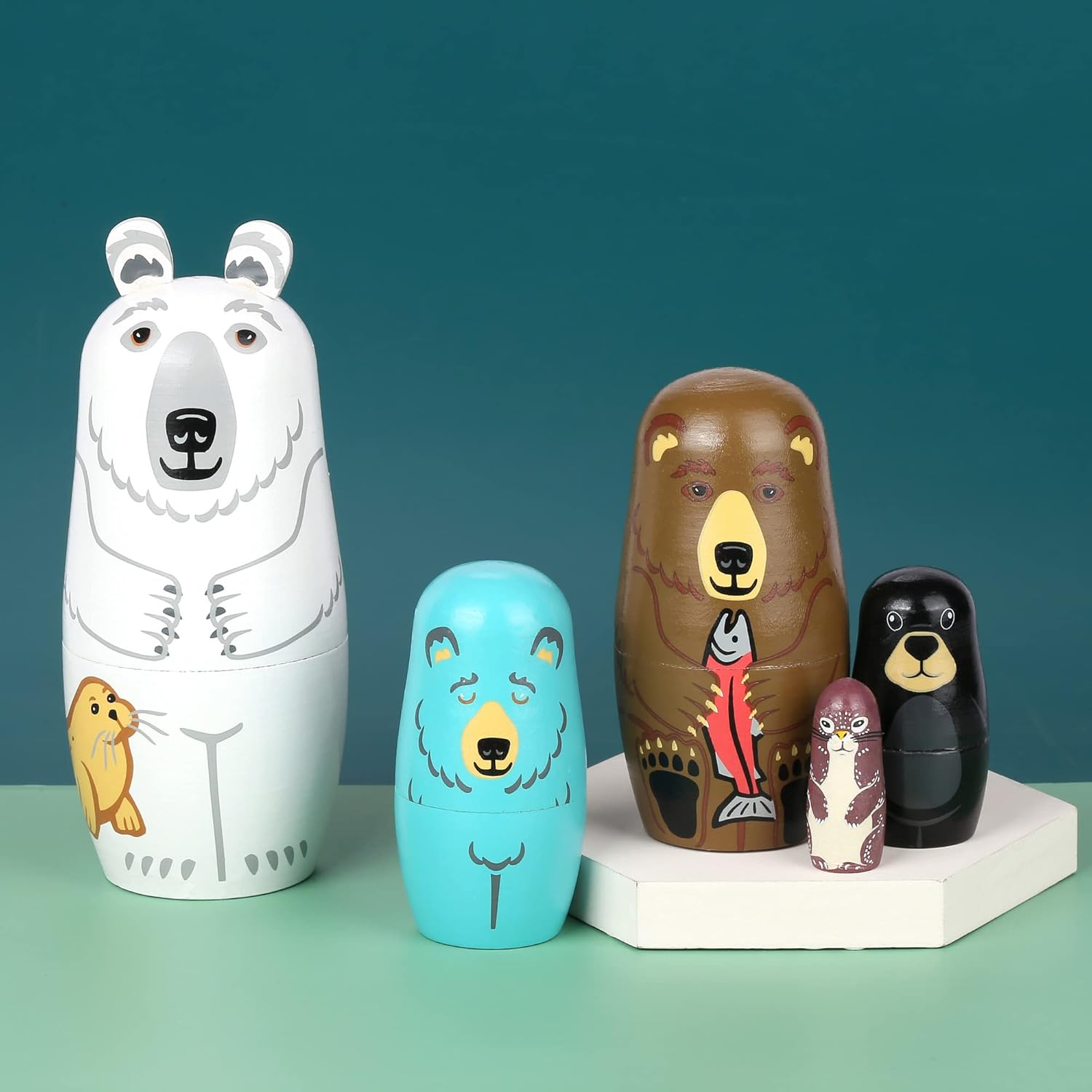 Yoption 5Pcs Bear Matryoshka Nesting Dolls Set