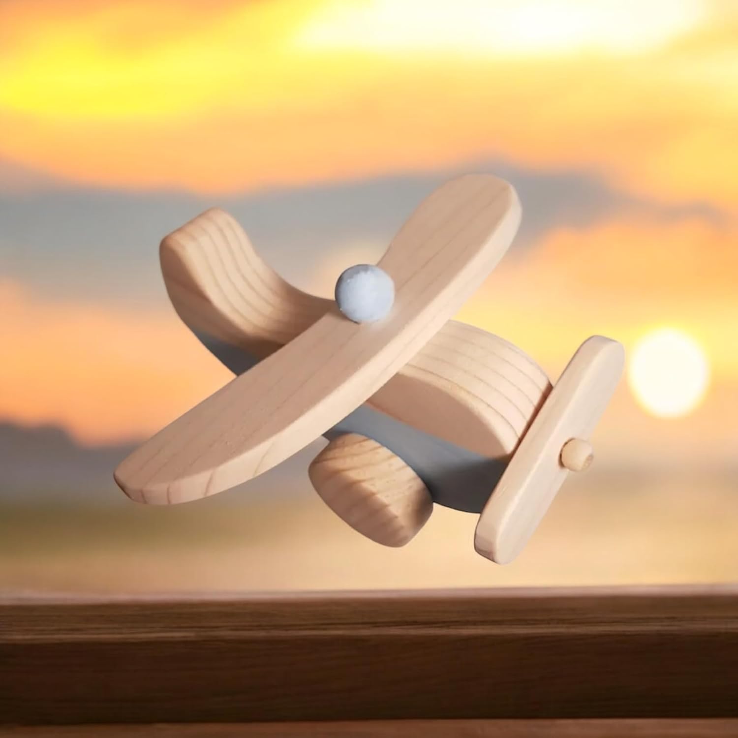 Wooden Airplane Toy Handmade Natural Wood Pull Toy for Toddlers