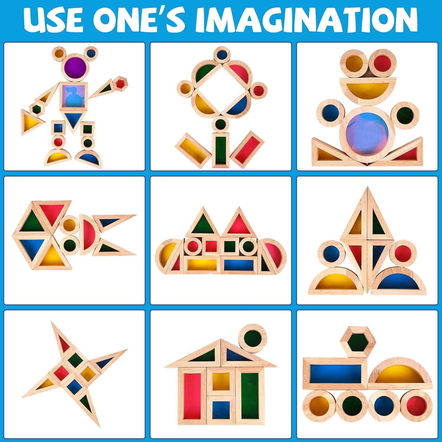 Agirlgle Rainbow Building Blocks 32 Pcs Wooden Stacking Set