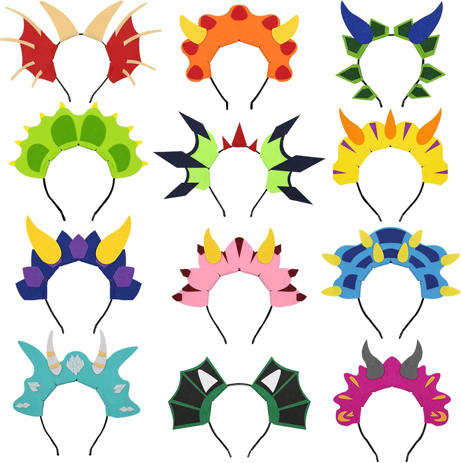 Flying Childhood 12Pack Dinosaur Dragon Headbands for Kids Halloween Party