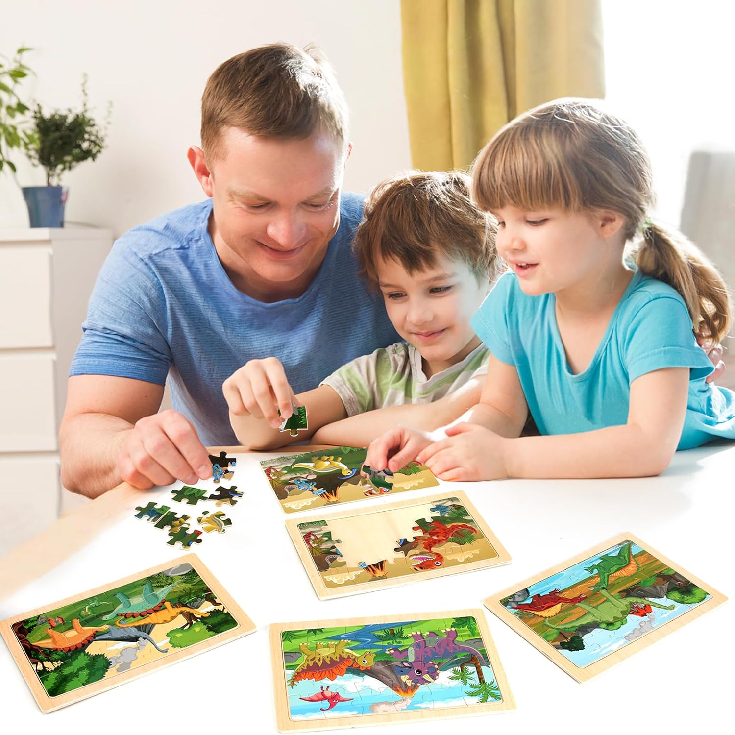 Dinosaur Wooden Jigsaw Puzzles Set for Kids 3-8 Years Old