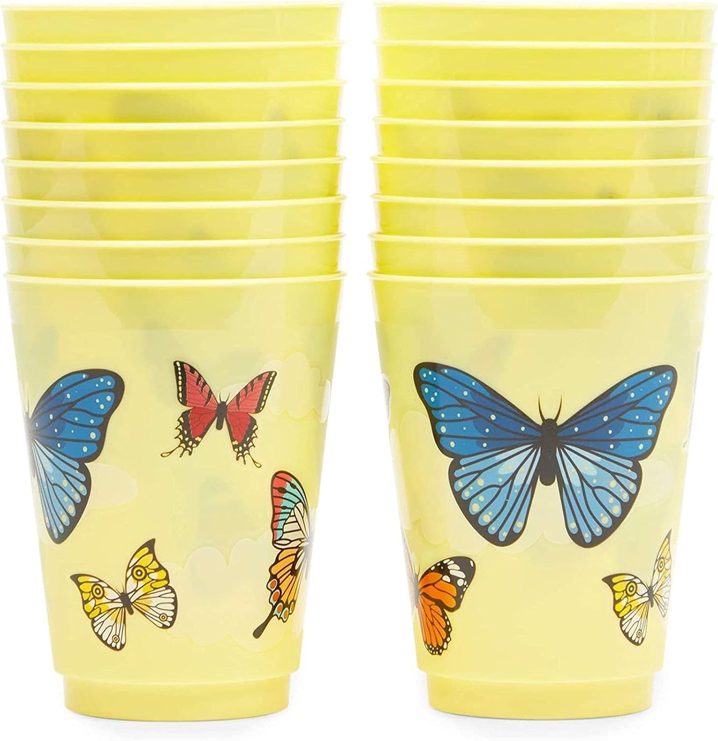 Yellow Butterfly Plastic Cups 16 oz 16 Pack