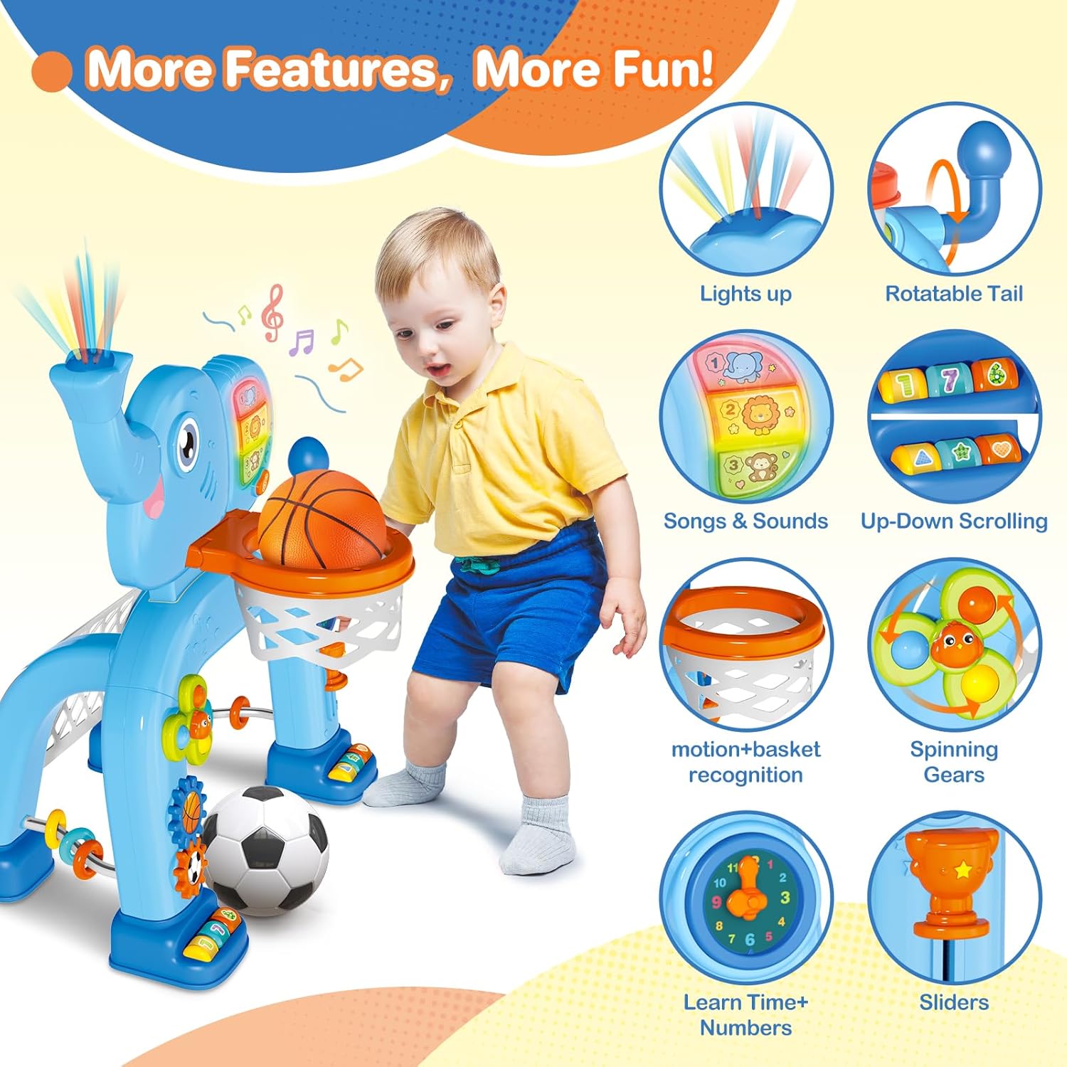 2-in-1 Basketball Soccer Activity Center for Toddlers with Light Music