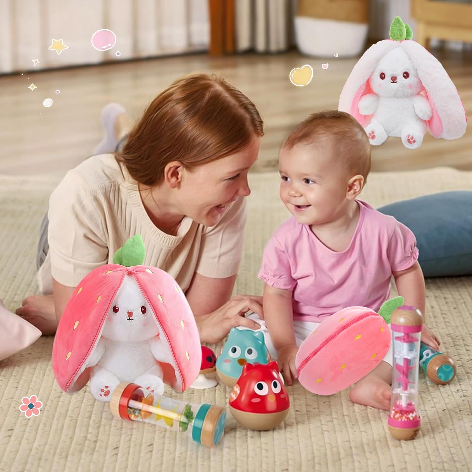 MIAODAM Reversible Cuddle Bunny Plush Toy