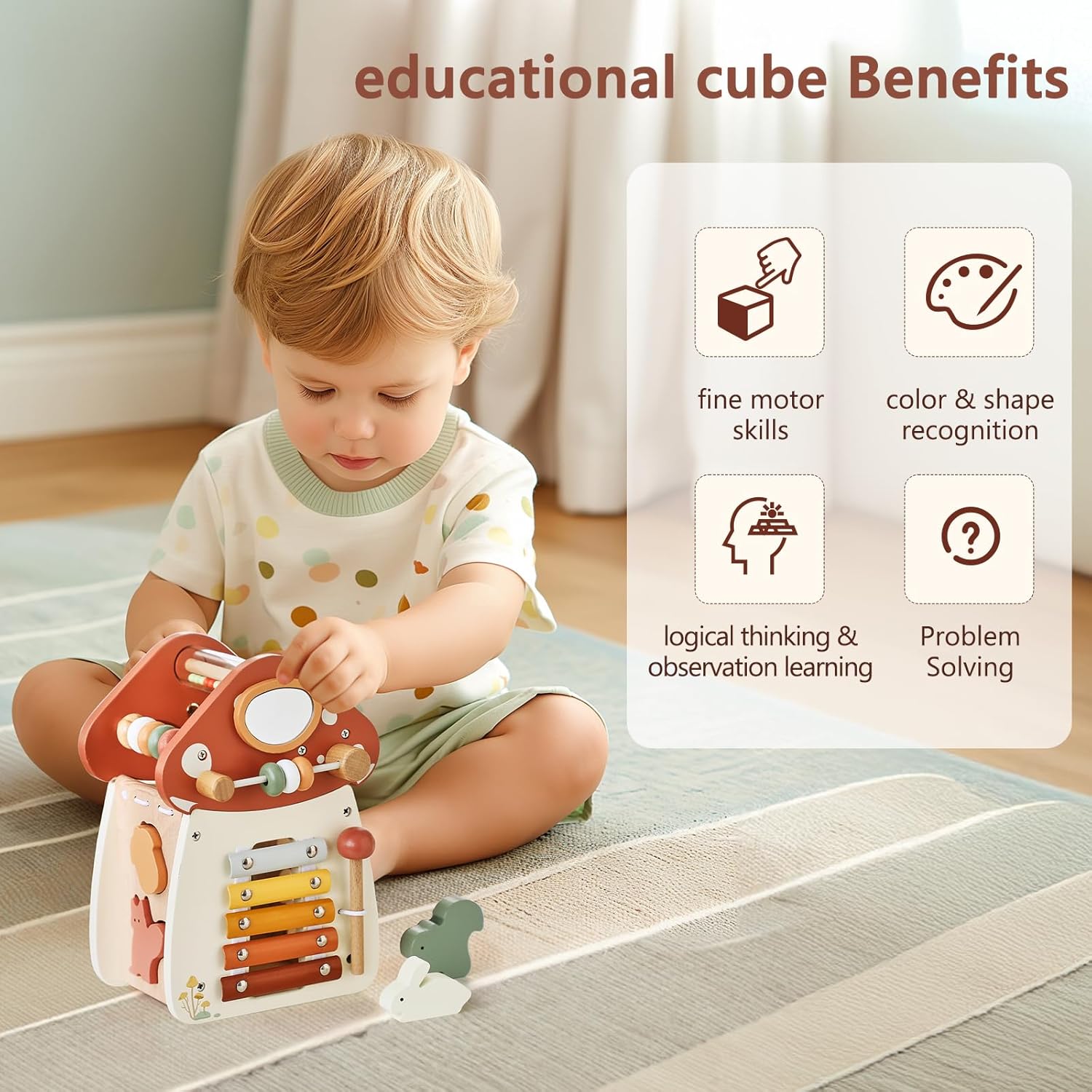 8 in 1 Wooden Activity Cube for Baby and Toddler