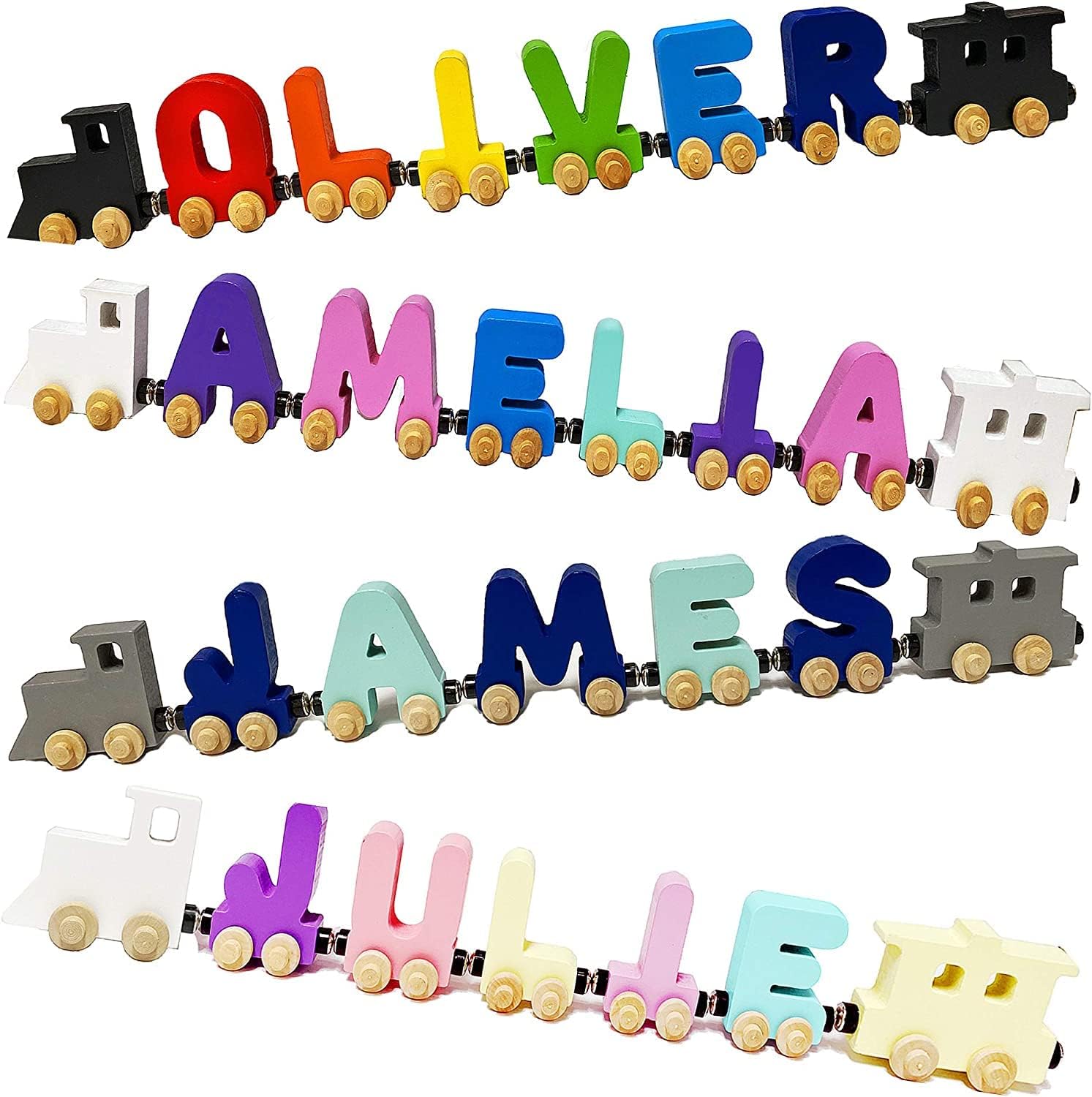 Large Handmade Wooden Name Trains Alphabet Puzzle for Kids