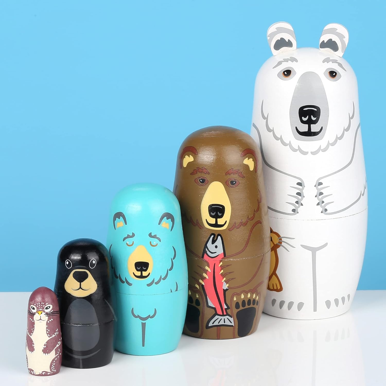 Yoption 5Pcs Bear Matryoshka Nesting Dolls Set
