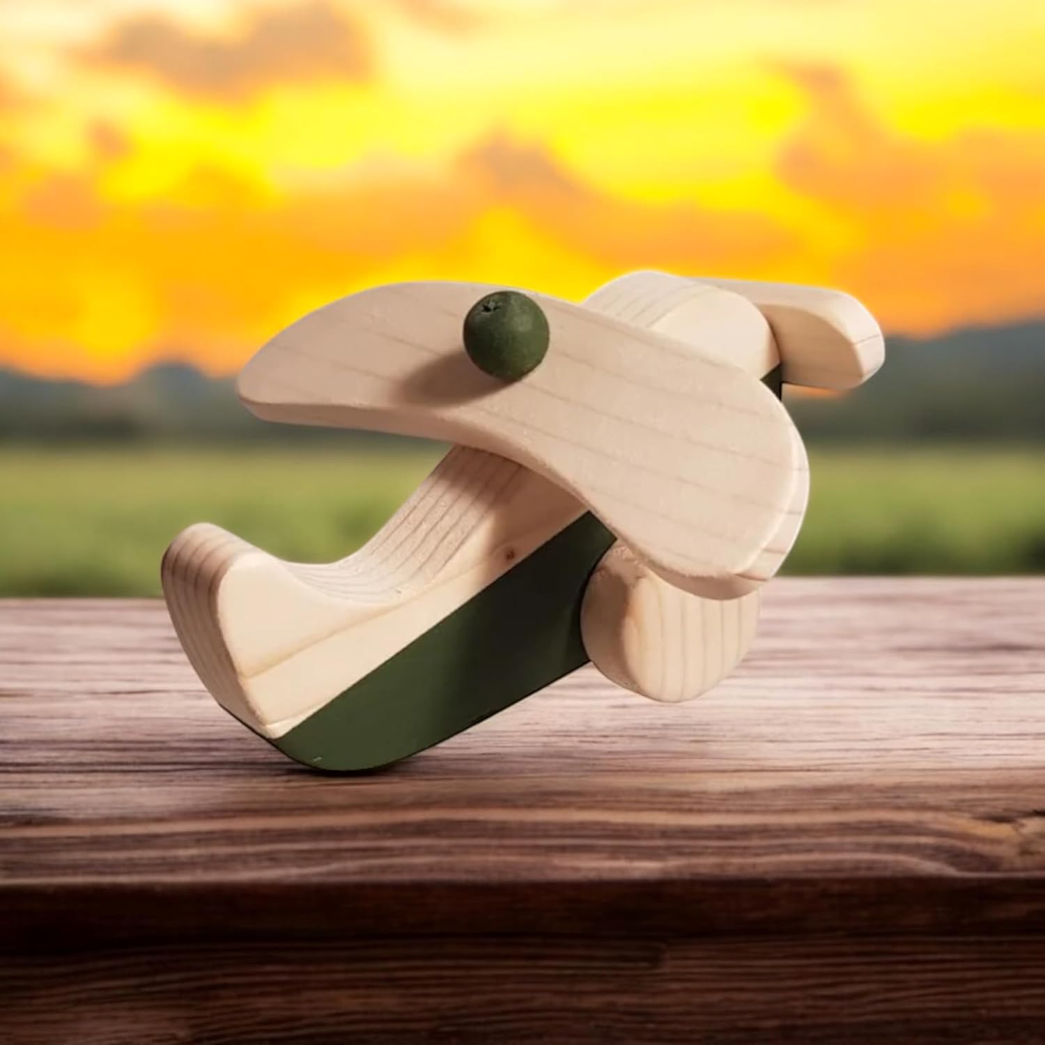 Wooden Airplane Pull Toy for Toddlers Dark Green