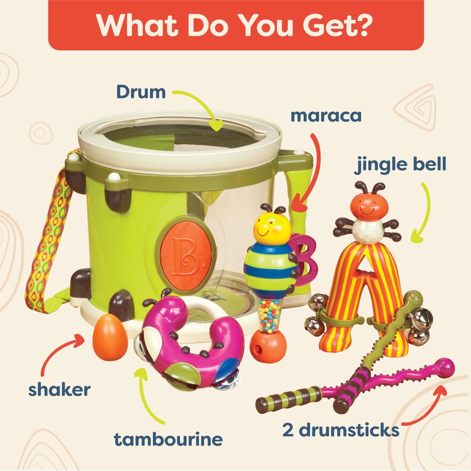 B toys Musical Instruments For Kids Portable Drum Set