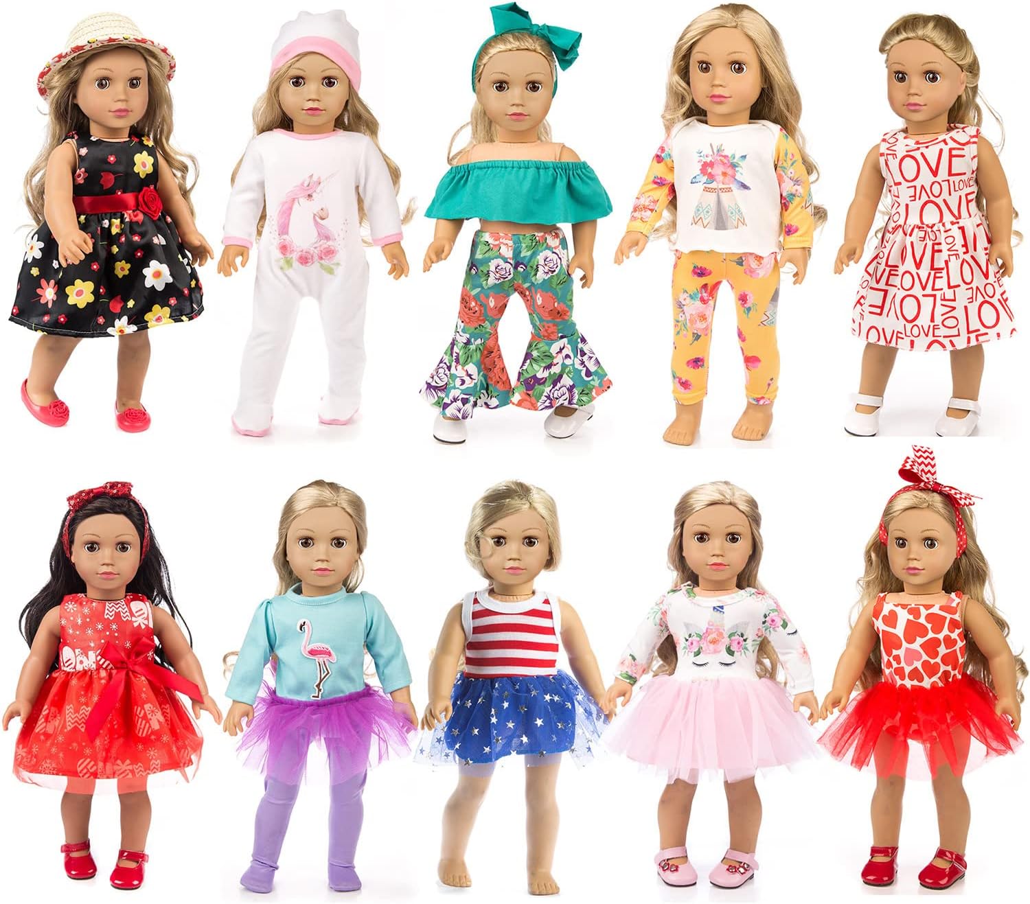 ZQDOLL 19 Pcs 18 Inch Doll Clothes Accessories