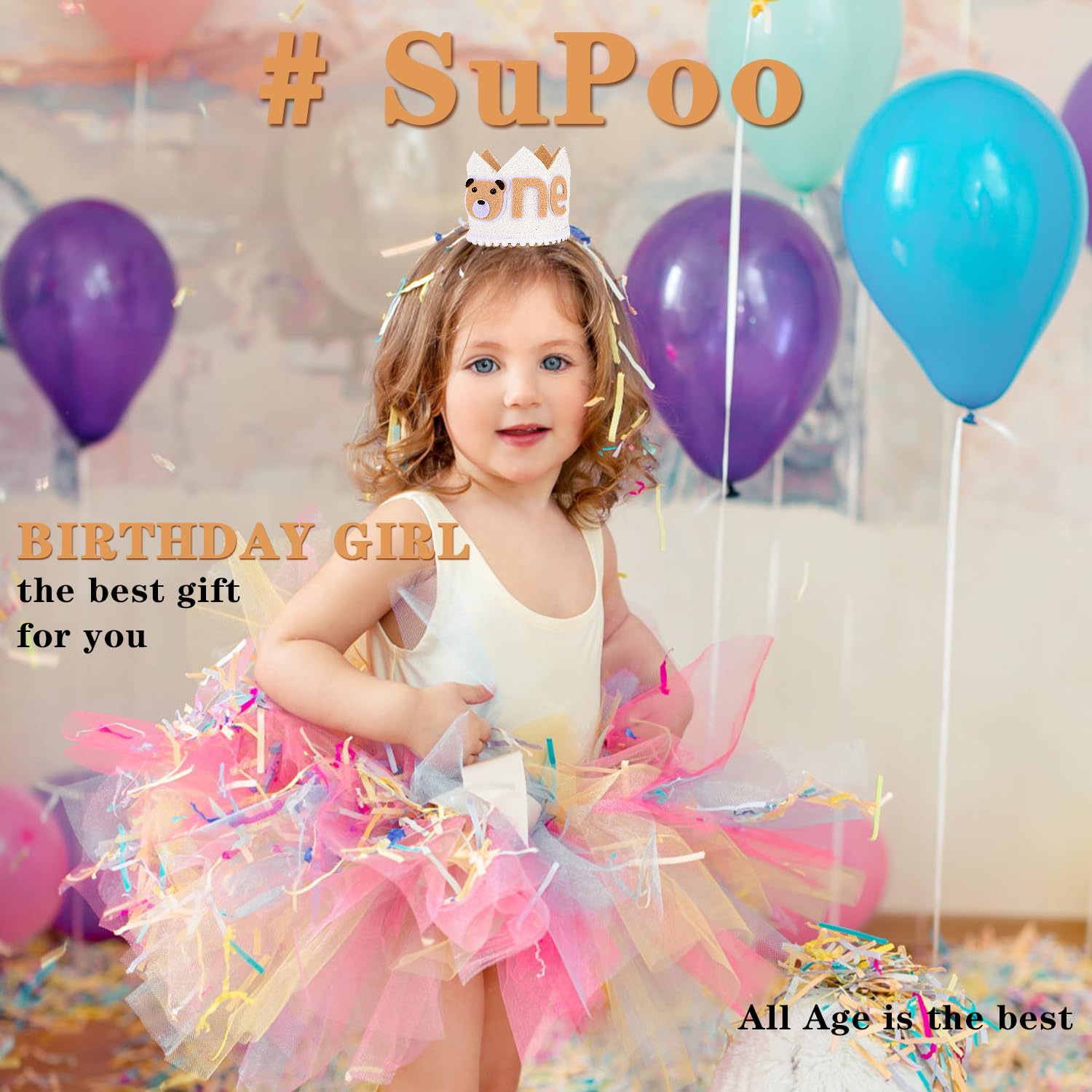 SuPoo First Birthday Bear Crown Headband 1