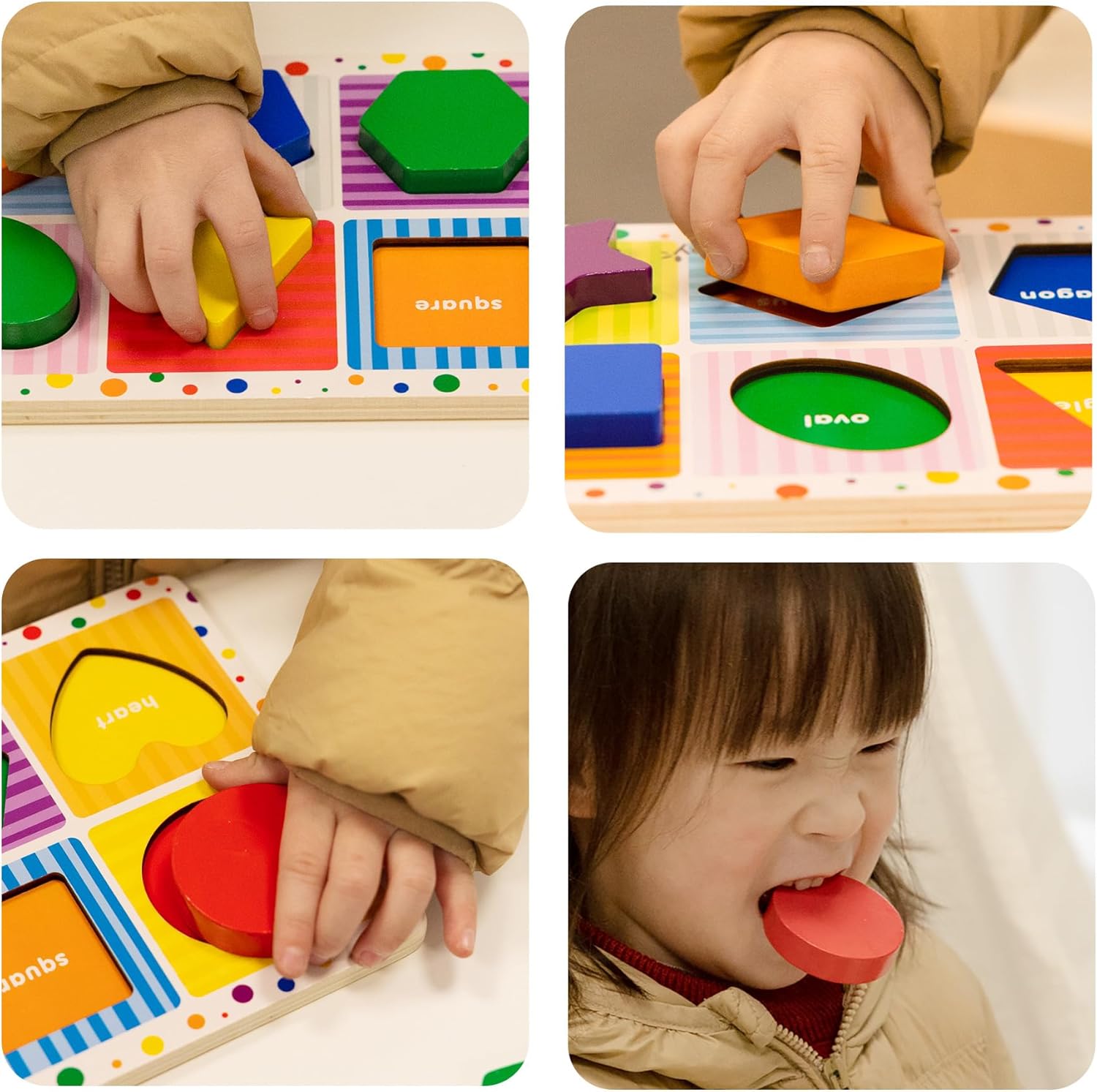 Dailyfunn Wooden Shape Puzzle 10 PCS Toddler 1-3 Years