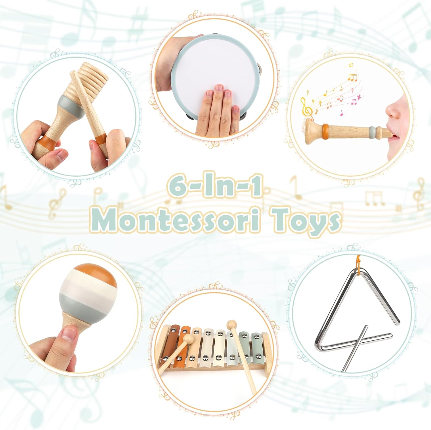 Vanplay Montessori Wooden Musical Instruments for Toddlers 1-3