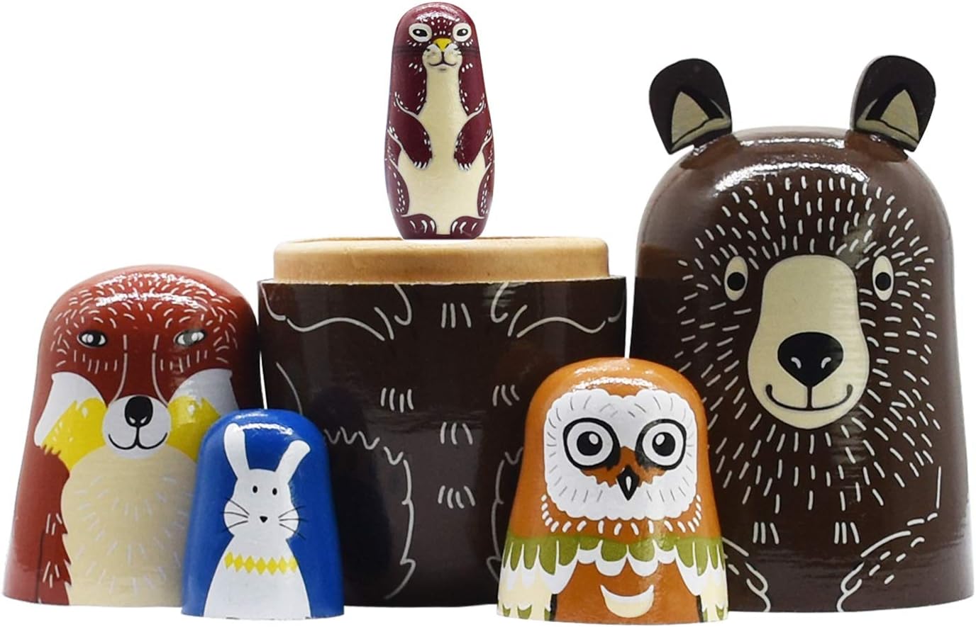 Tphon Wooden Nesting Dolls Set of 5 Bear and Animals