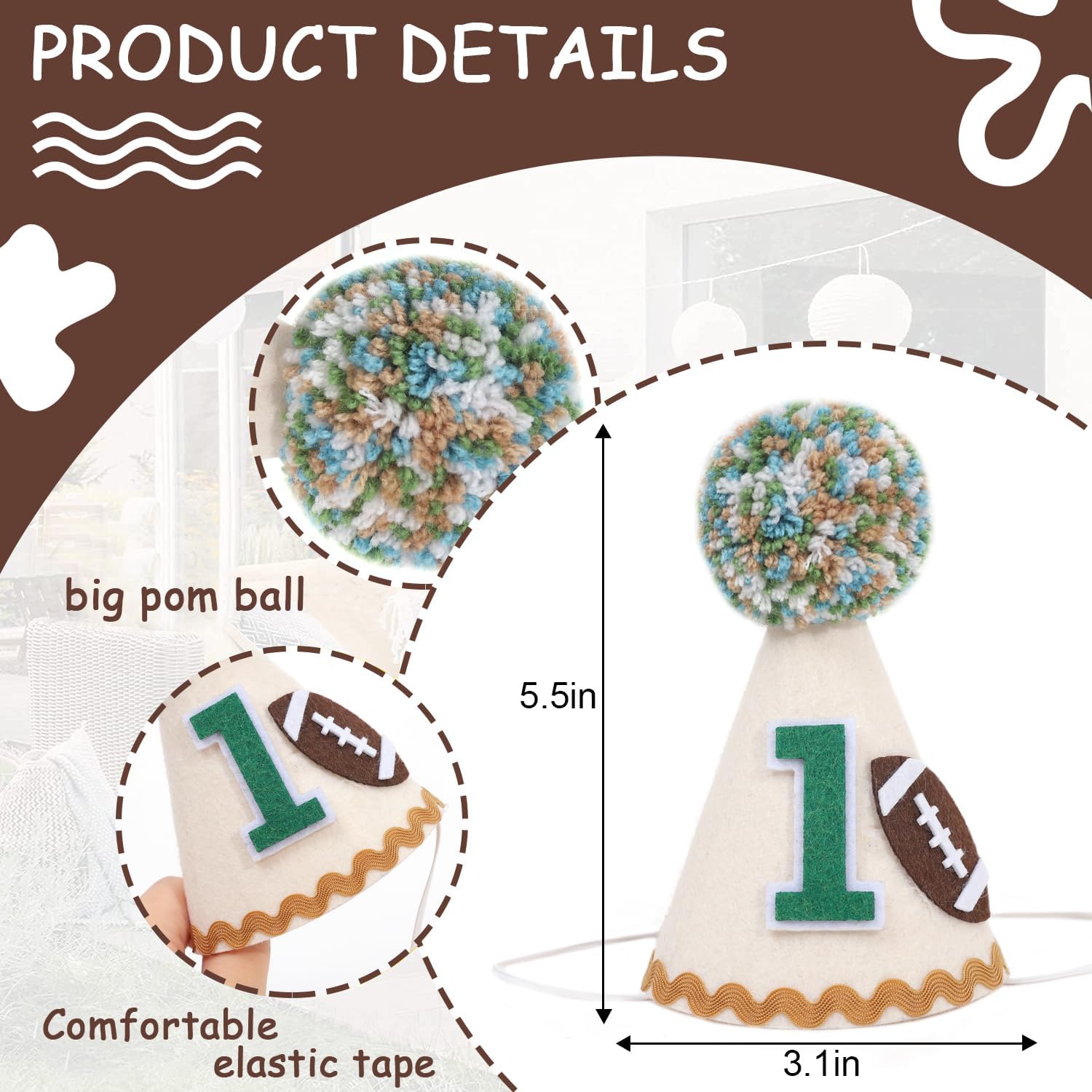 1st Birthday Football Party Hat for Boys