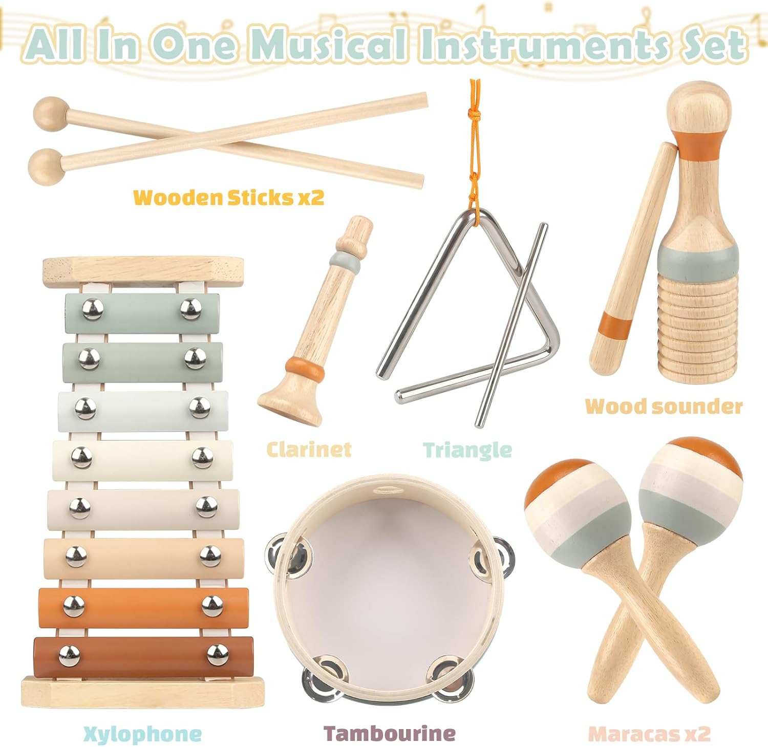 Vanplay Montessori Wooden Musical Instruments for Toddlers 1-3