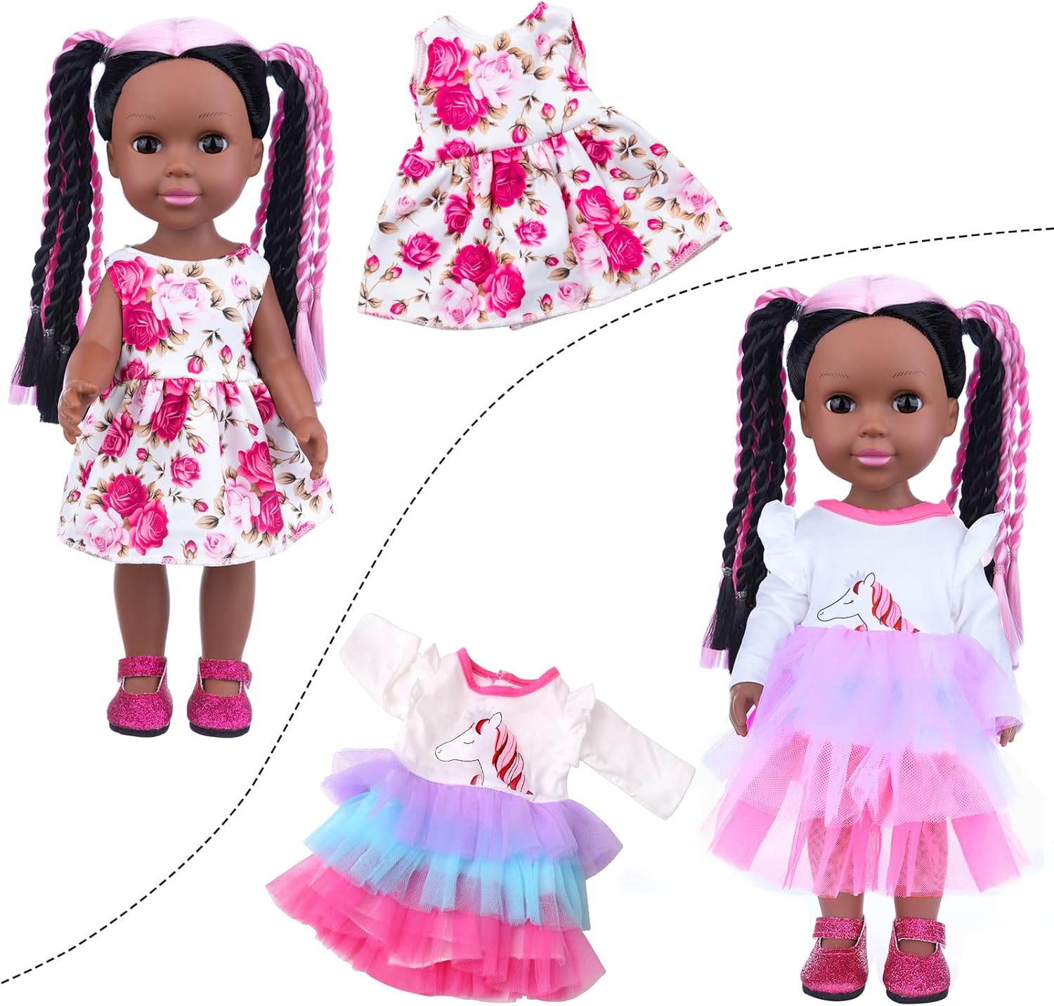 ZNTWEI 145 Inch Black Baby Doll with Clothes and Accessories Set