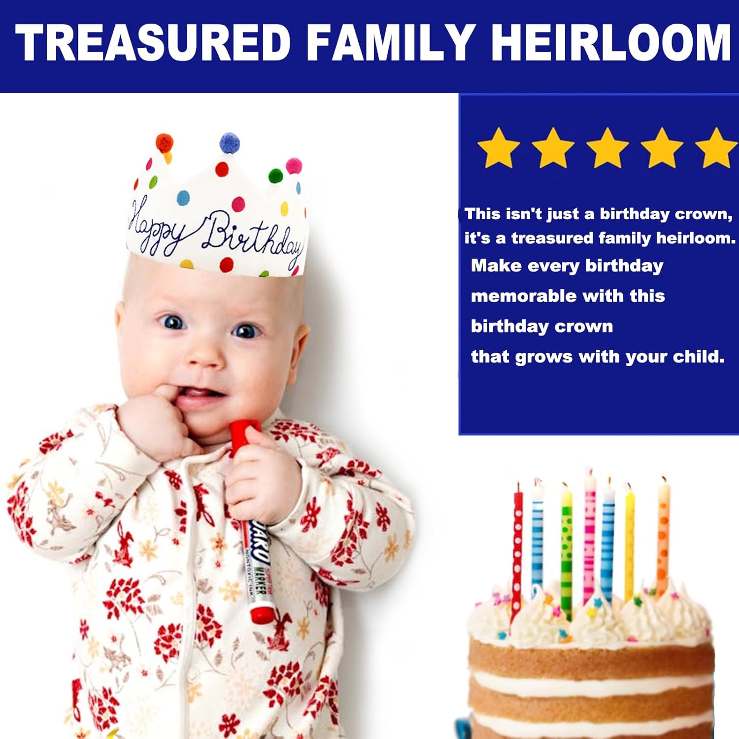 Meygajoe Hand Embroidered Birthday Crown for Kids