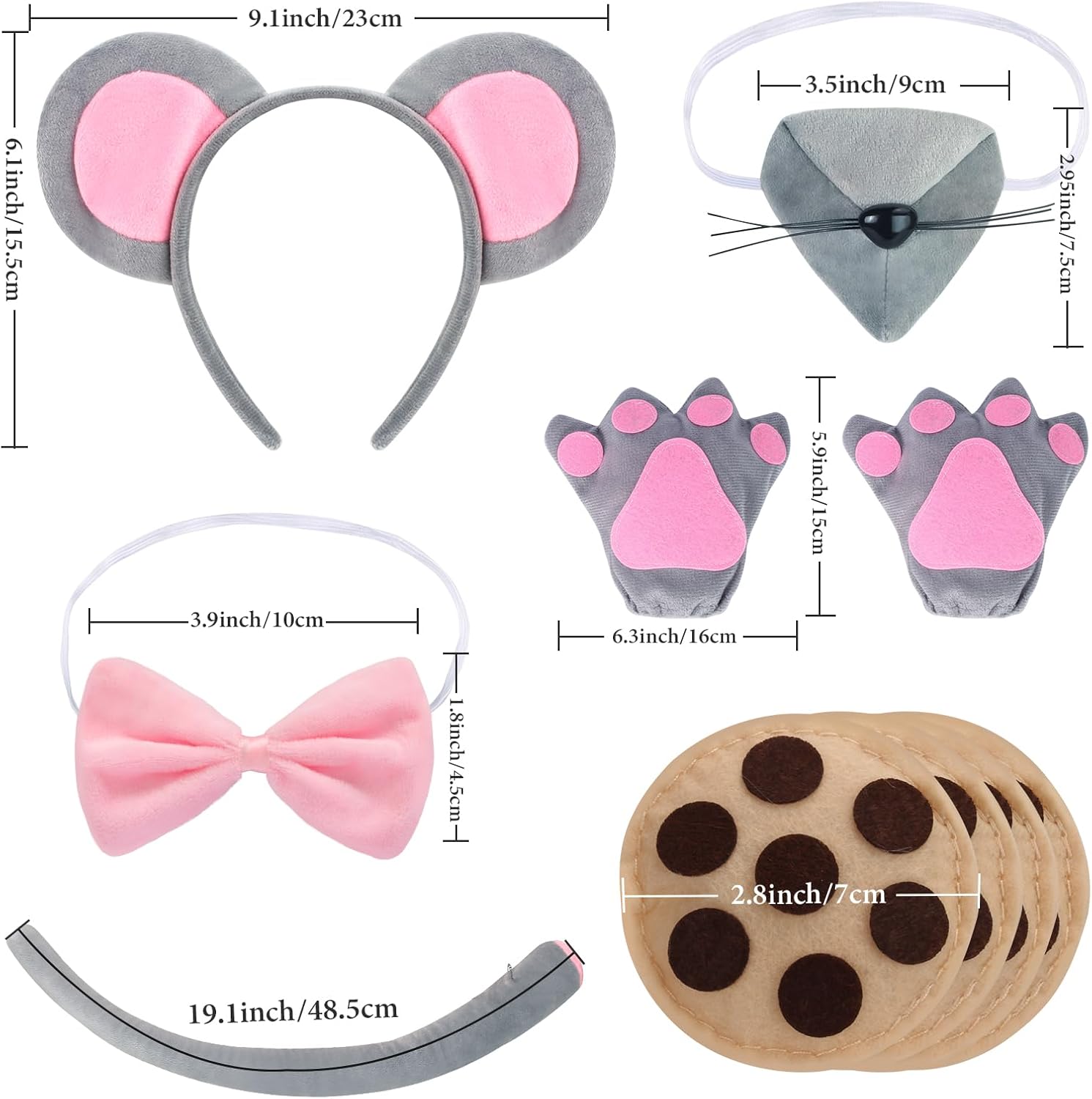 Kyson Kids Mouse Costume Set 9 Pcs for Halloween and Carnival