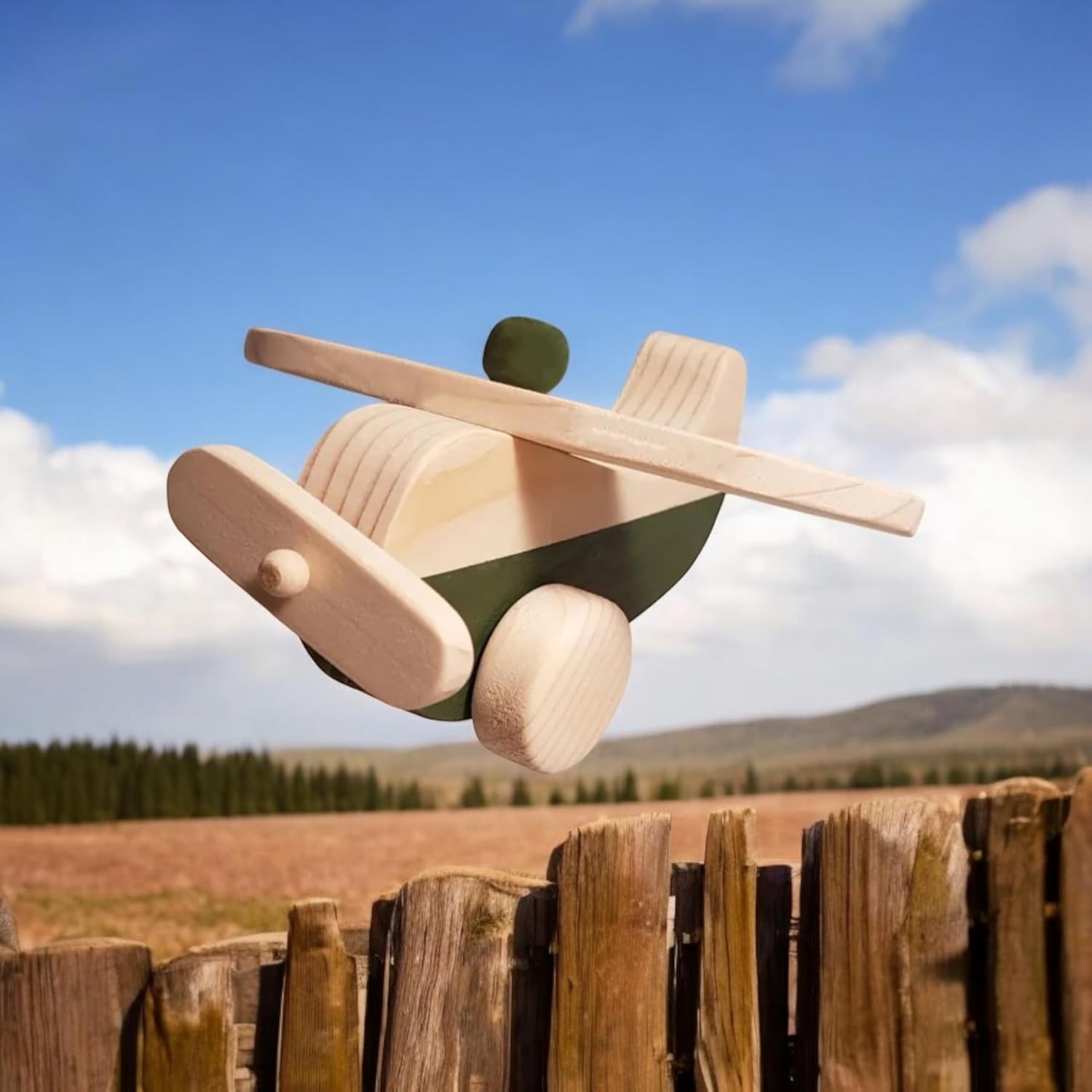 Wooden Airplane Pull Toy for Toddlers Dark Green